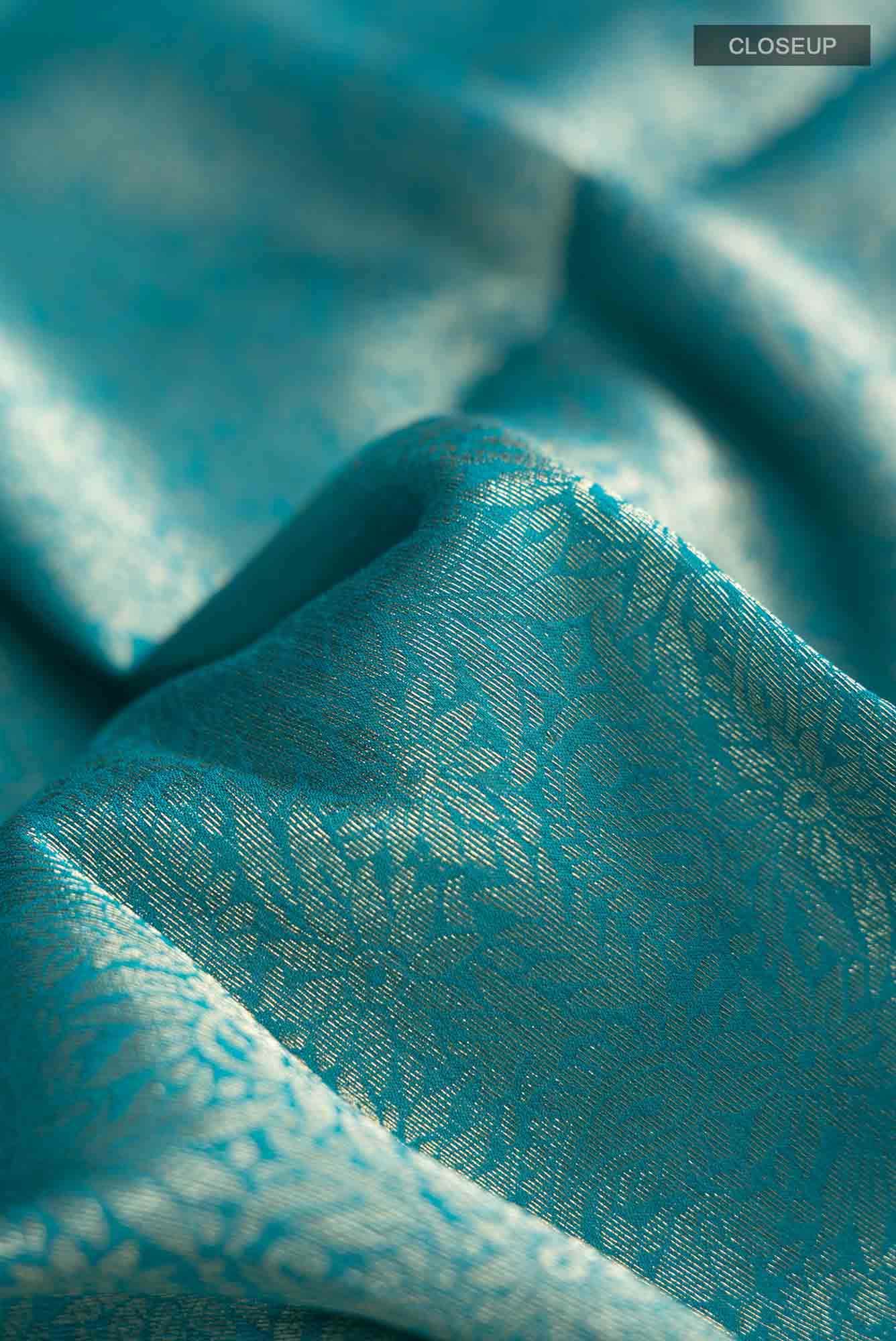 Turquoise Blended Chiffon Saree