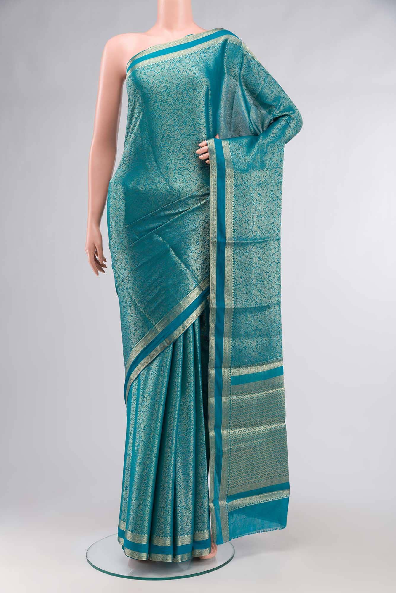 Turquoise Blended Chiffon Saree