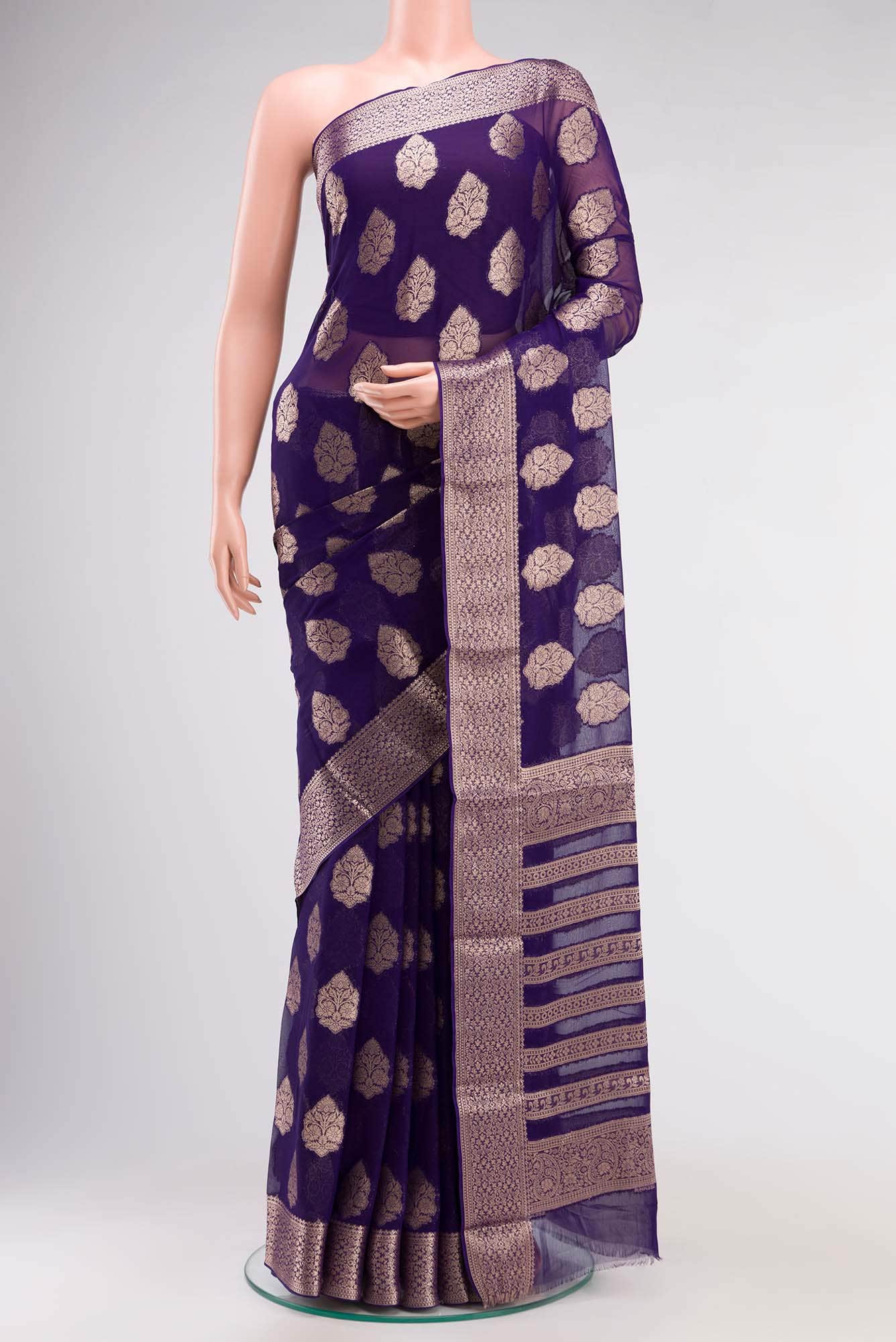 Blue Blended Chiffon Saree