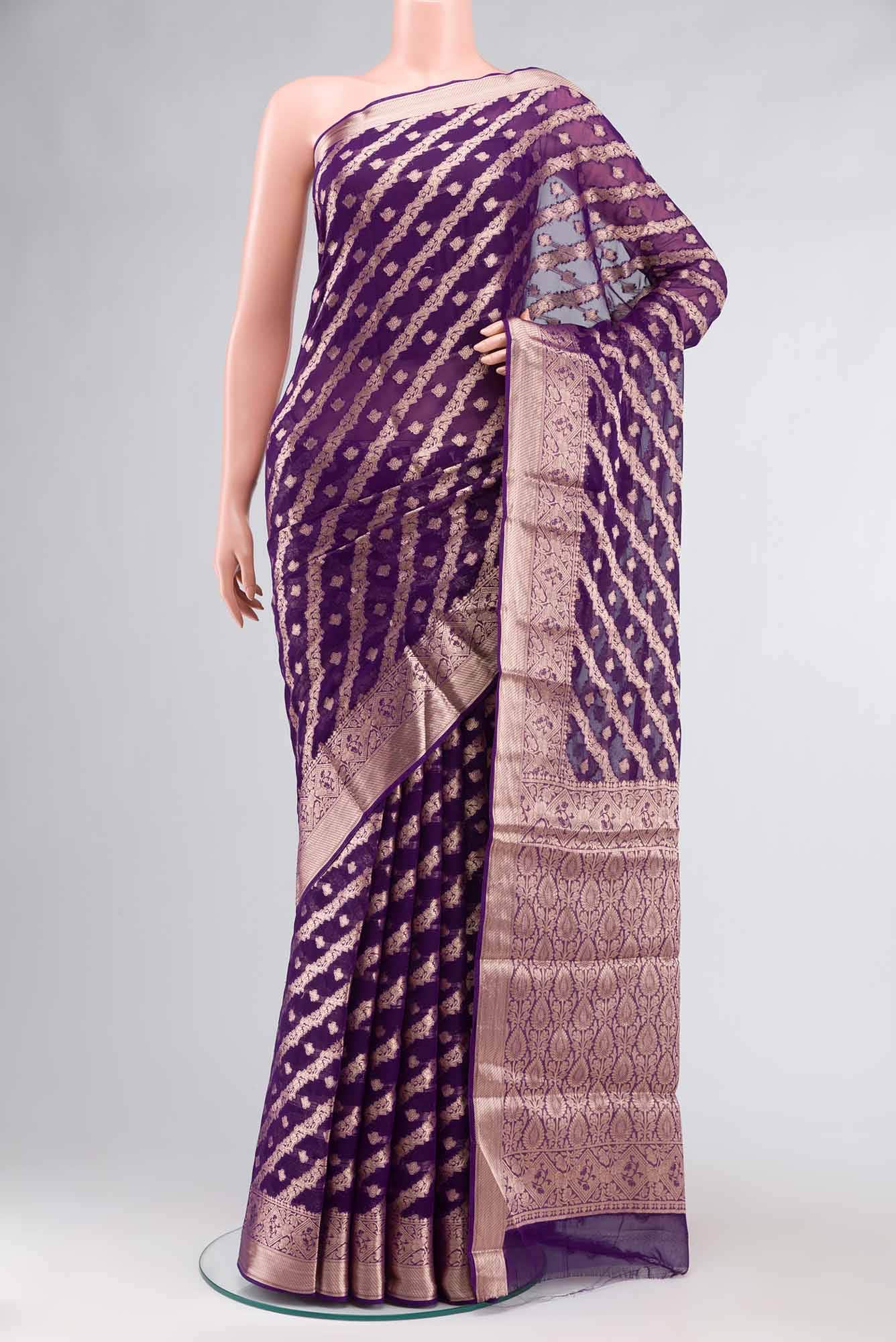 Violet Blended Chiffon Saree