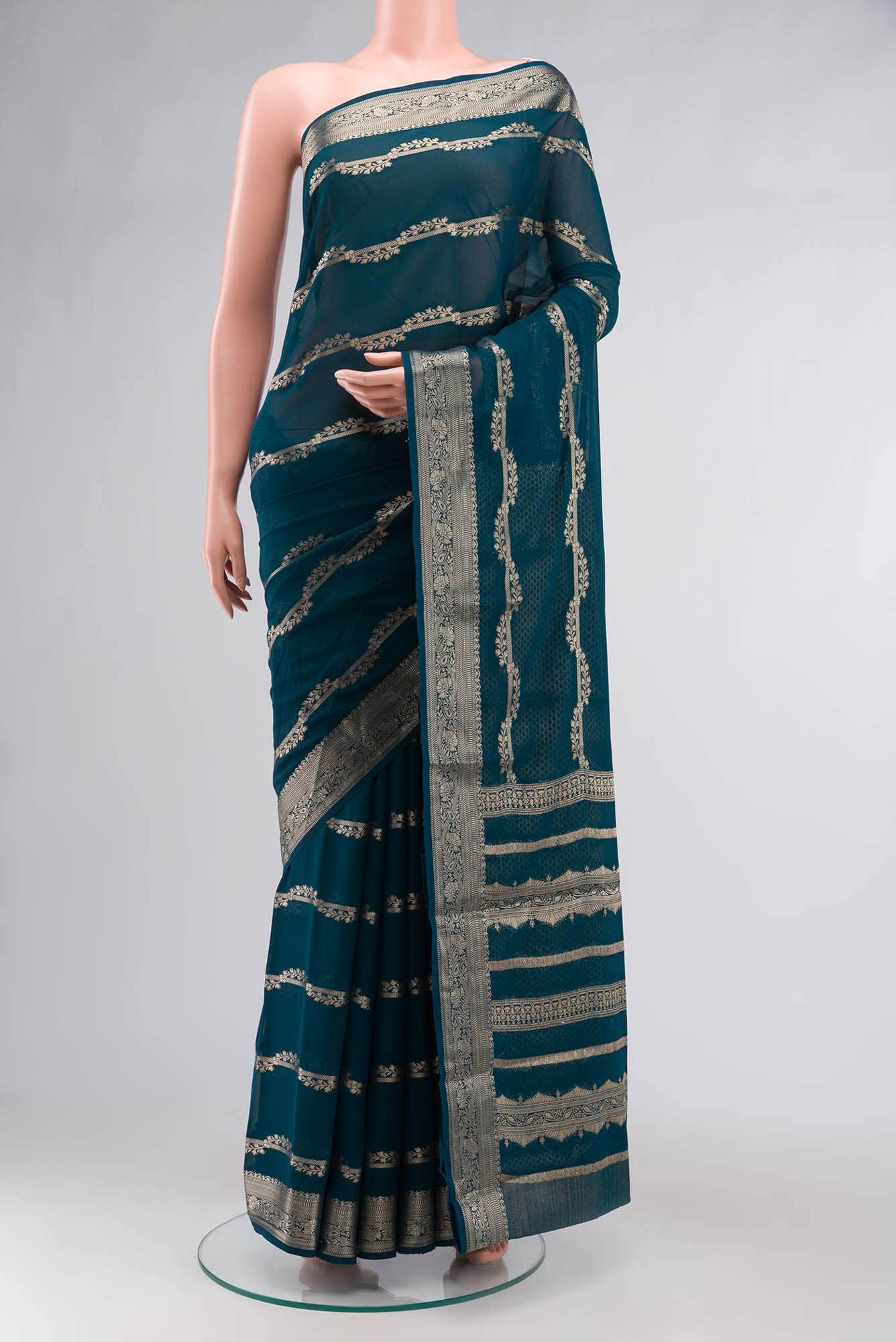 Blue Blended Georgette Saree