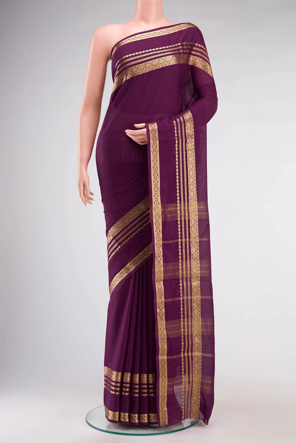 Burgundy Blended Crepe Saree