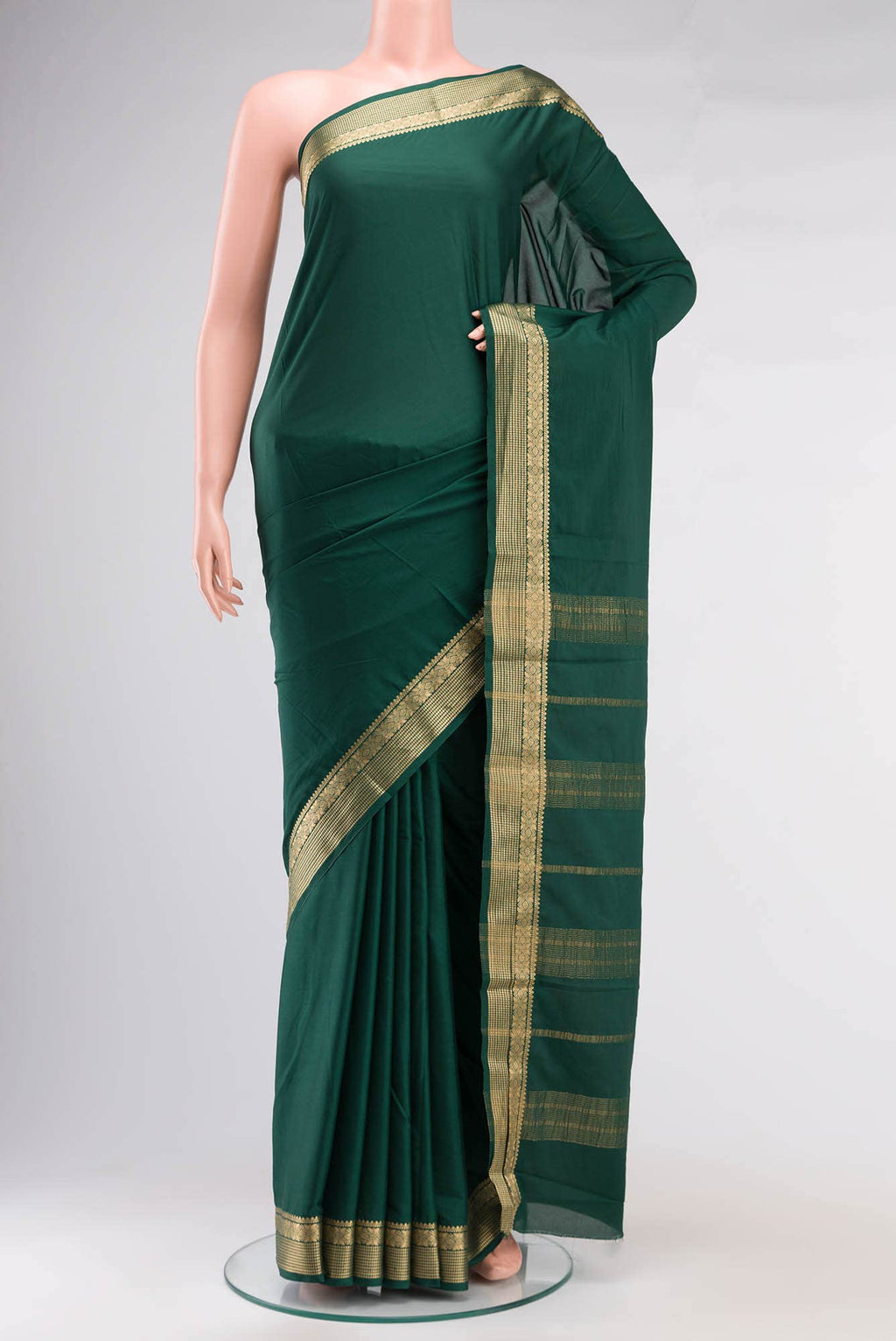 Bottle Green Blended Crepe Saree