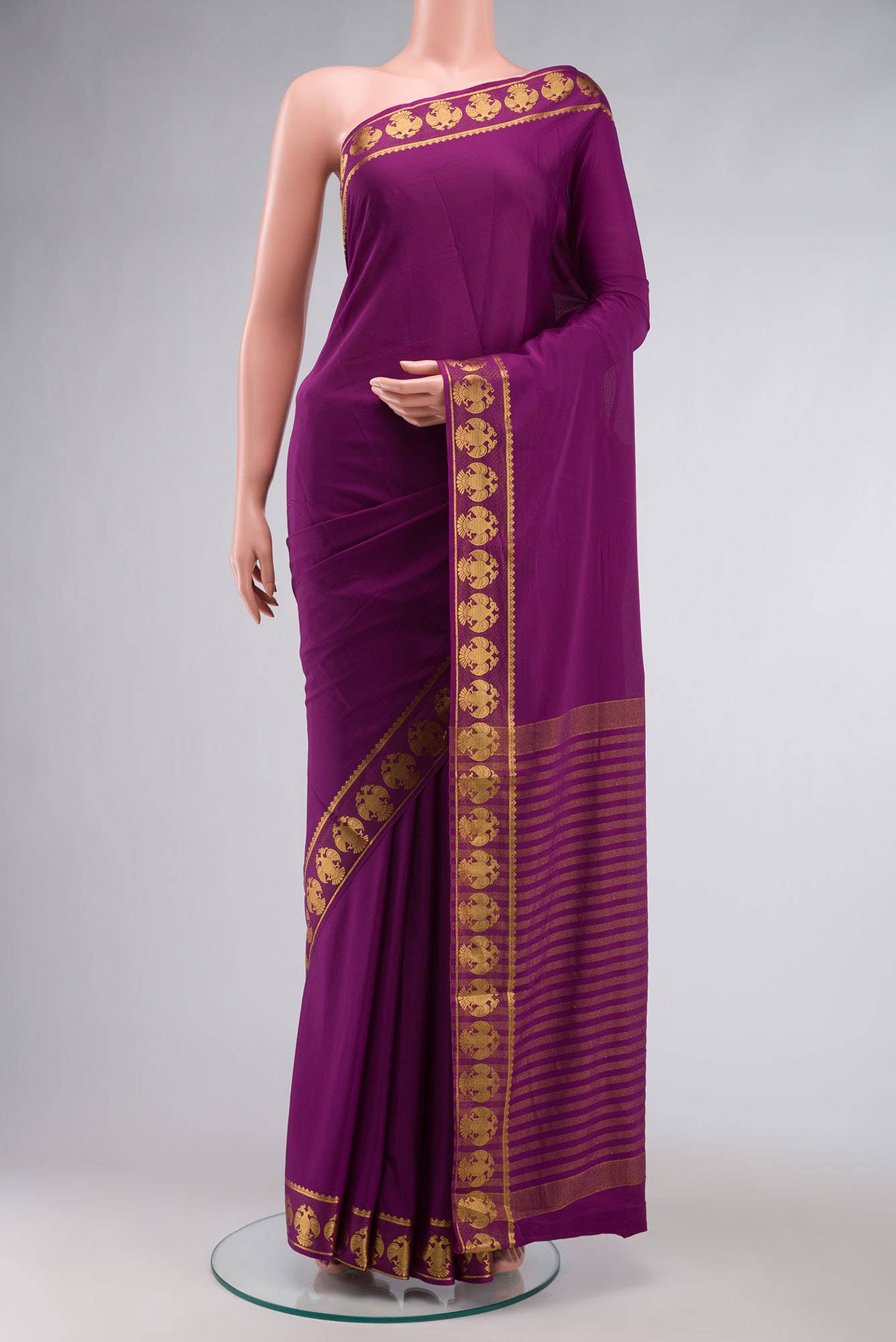 Burgundy Blended Crepe Saree