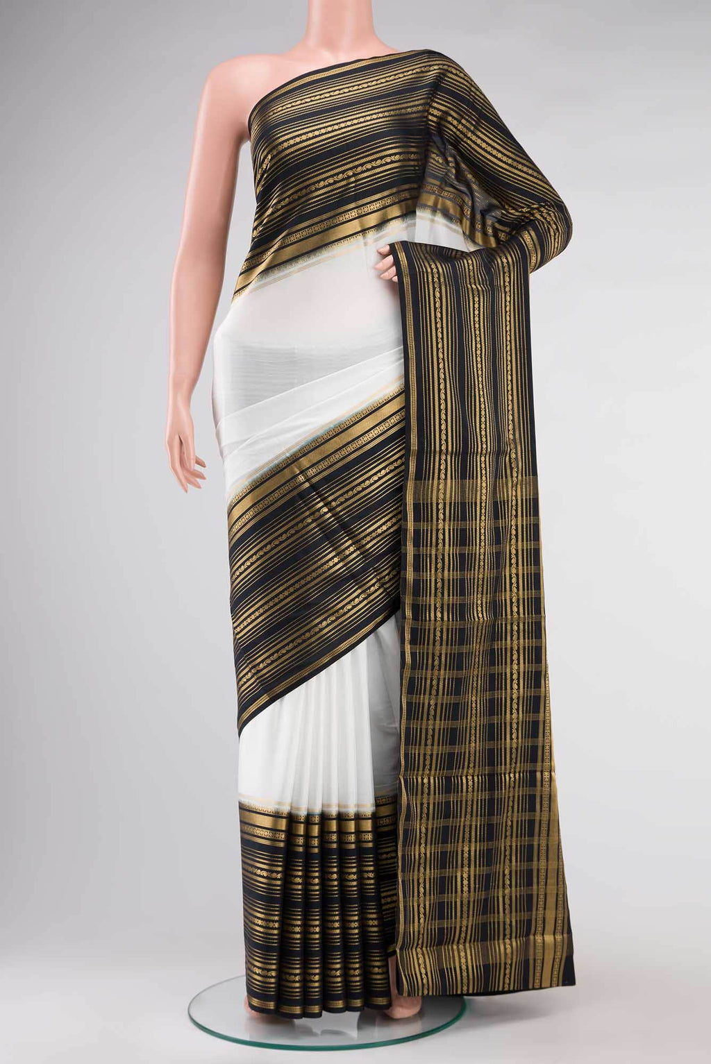 White Blended Crepe Saree
