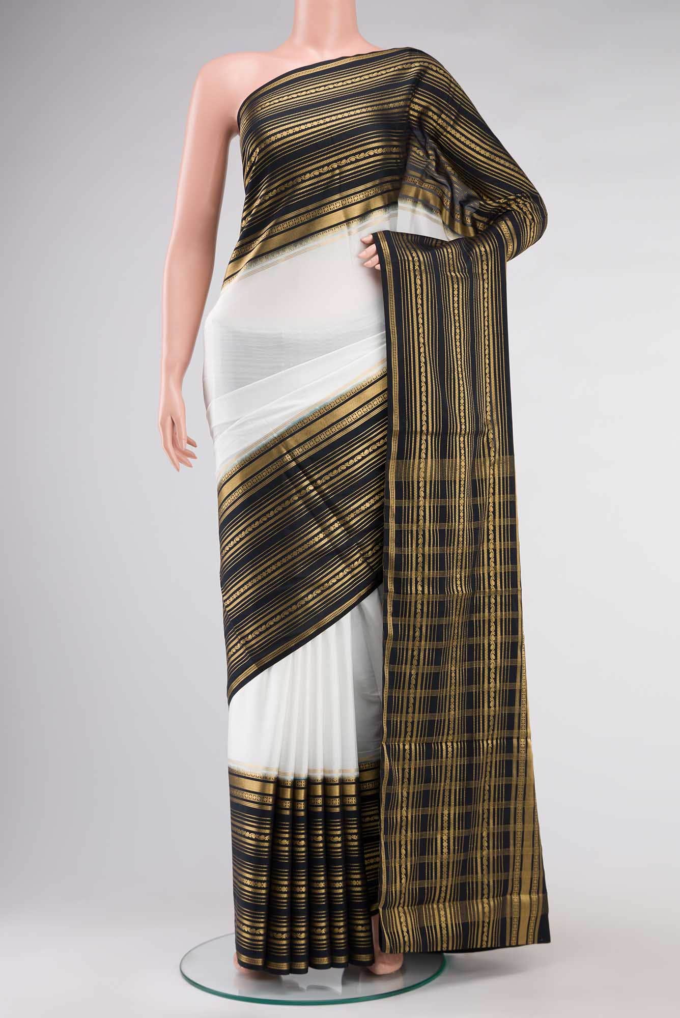 White Blended Crepe Saree