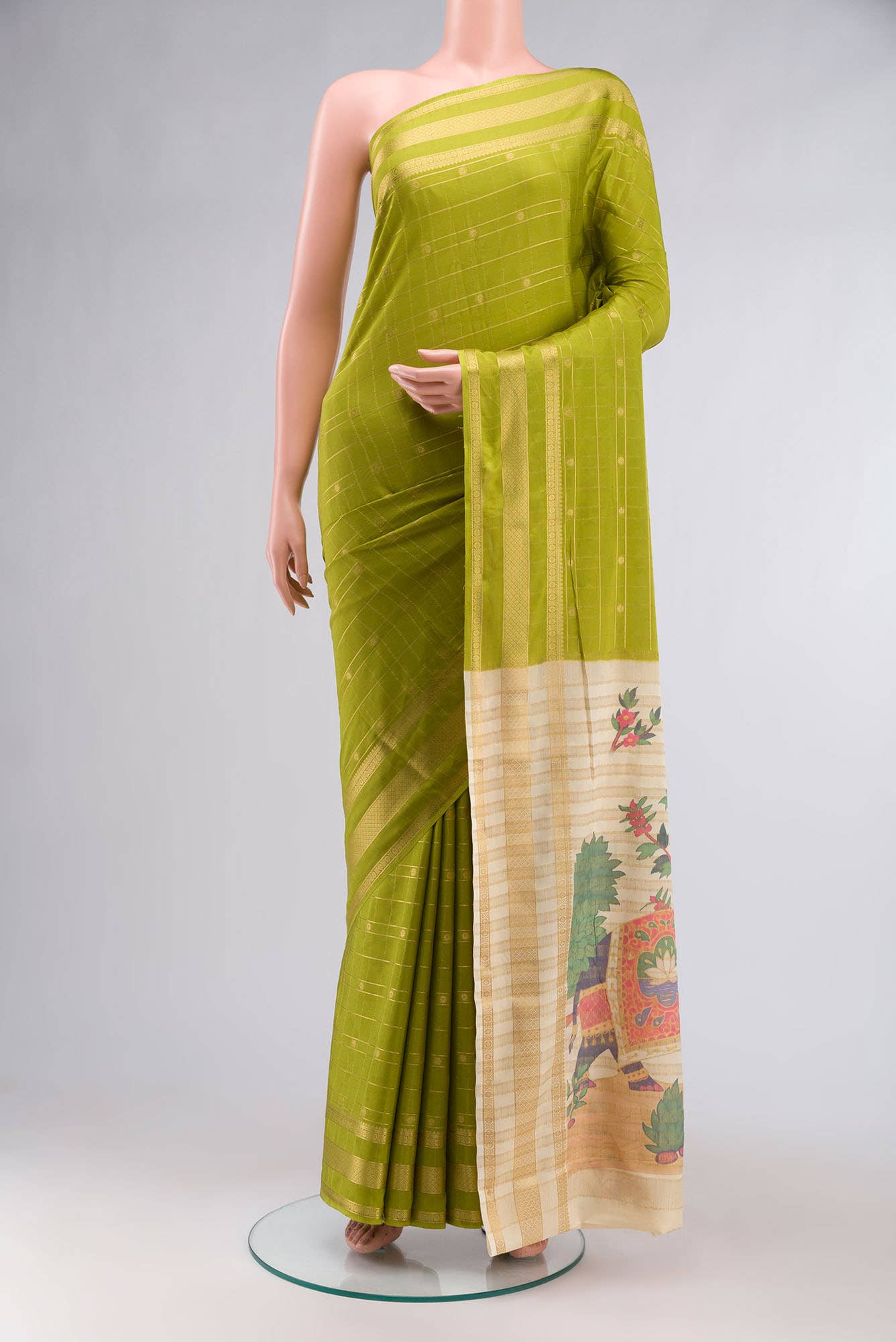 Green Blended Crepe Saree