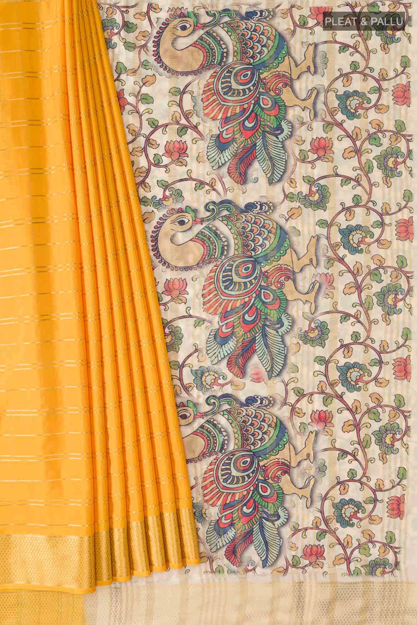 Yellow Blended Crepe Saree