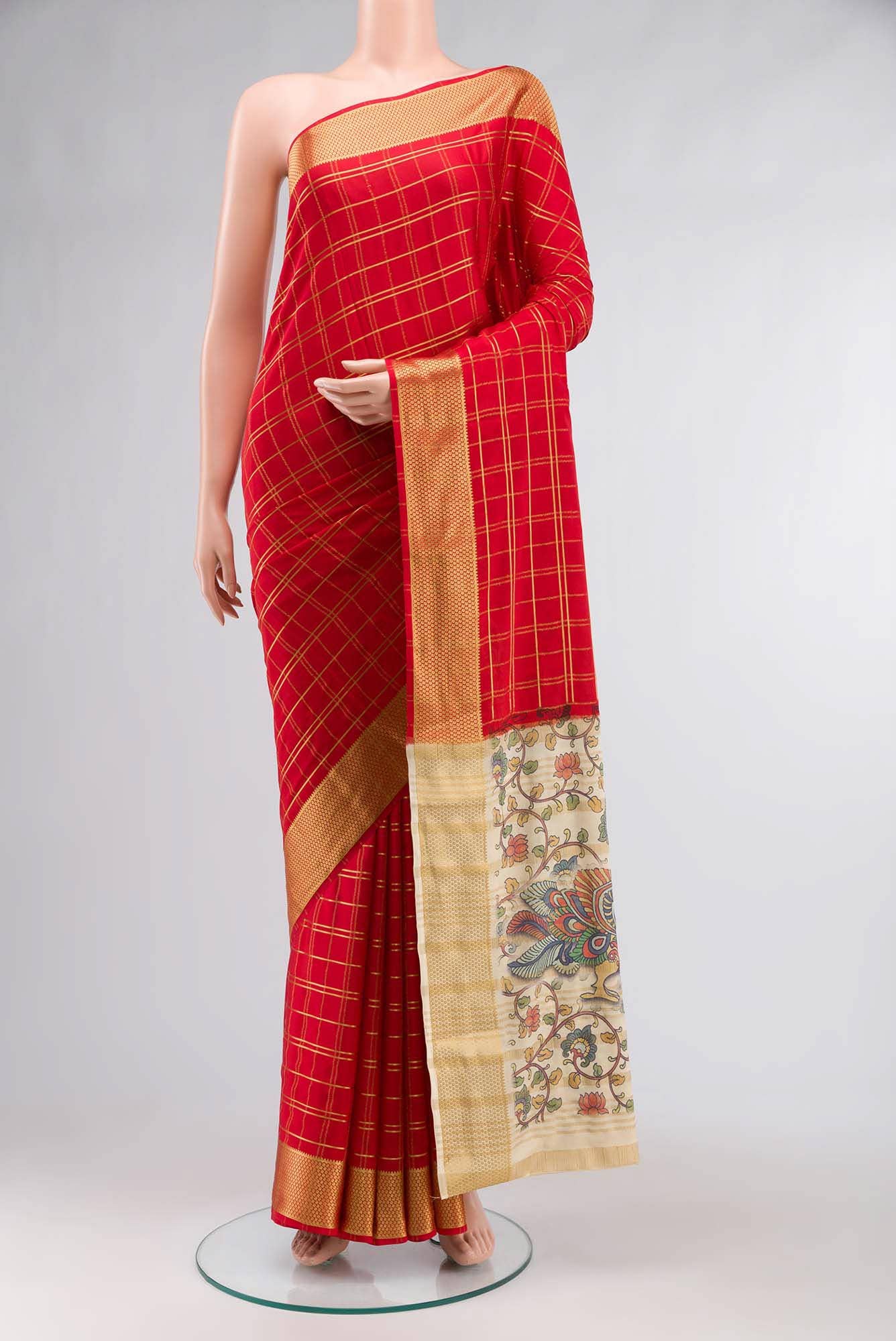 Red Blended Crepe Saree