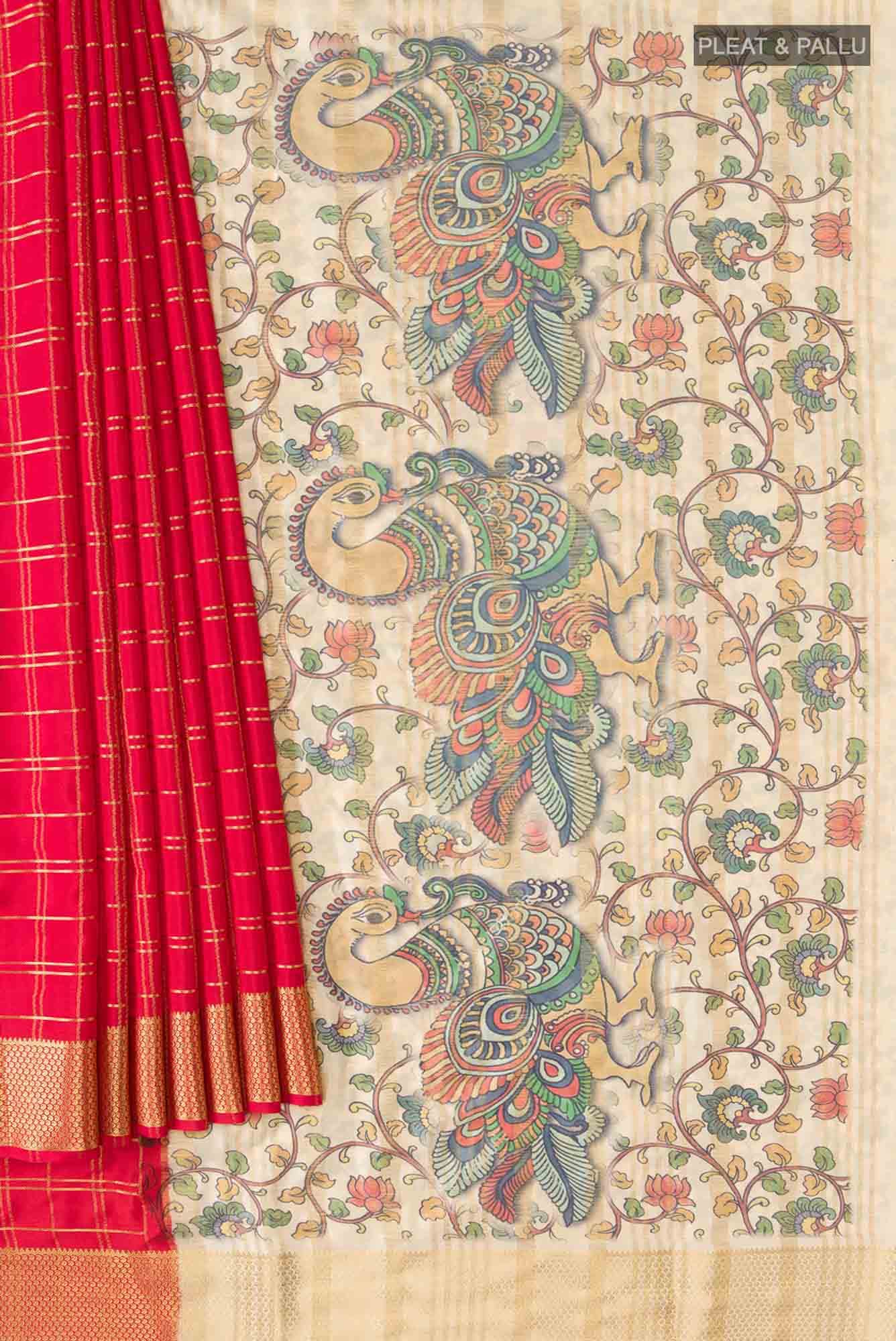 Red Blended Crepe Saree