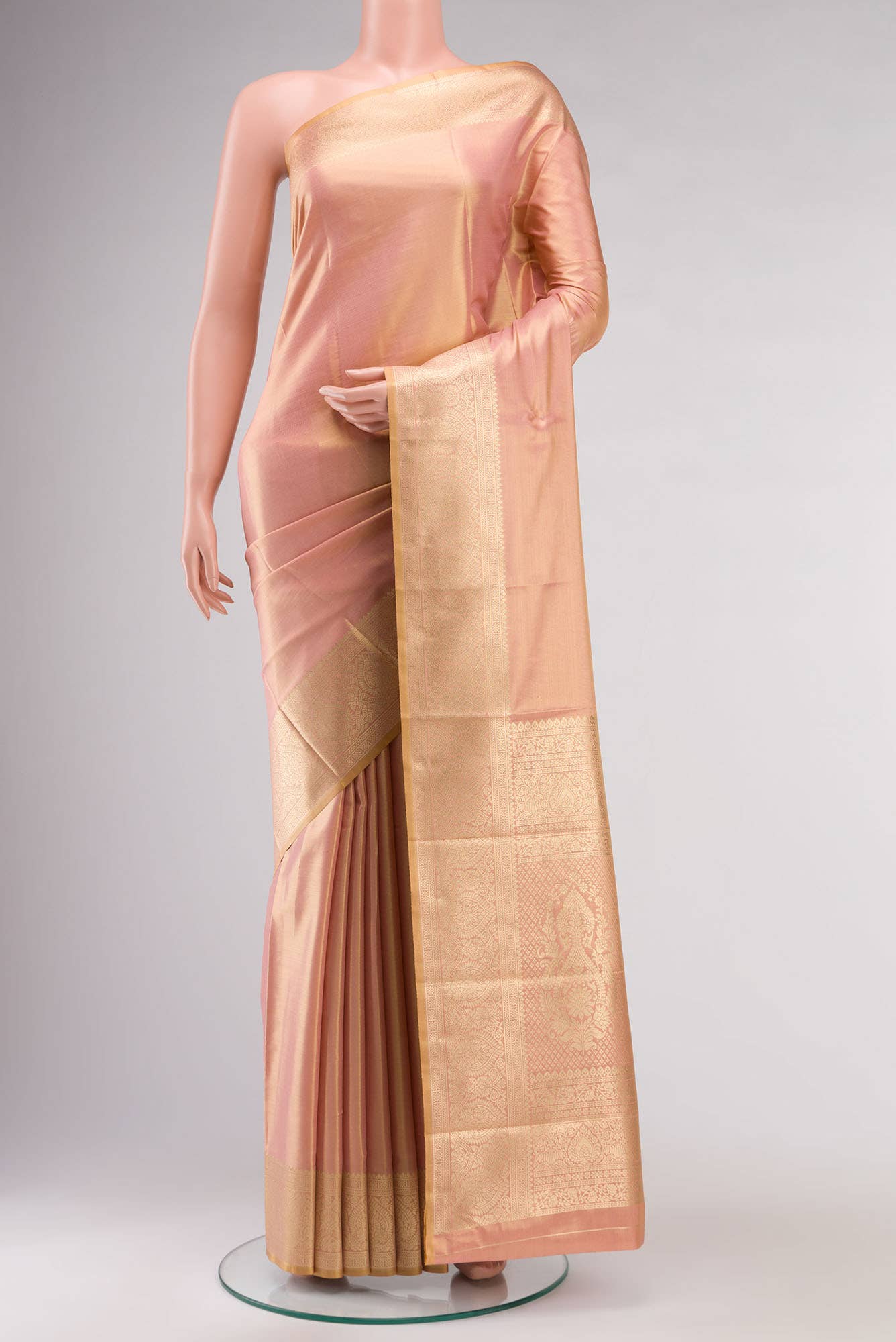 Peach with Gold Dual Tone Blended Art Silk Saree