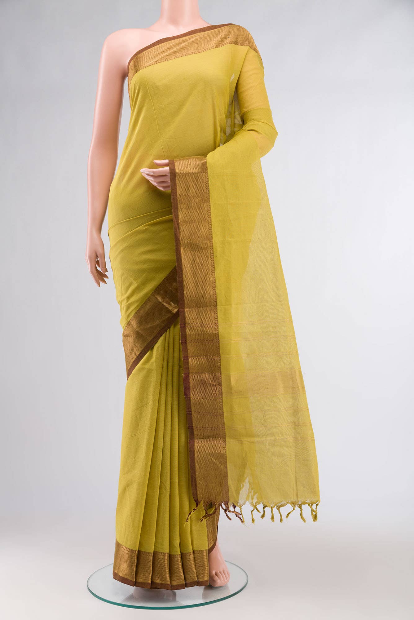 Green Kanchi Cotton Saree with Contrast Border