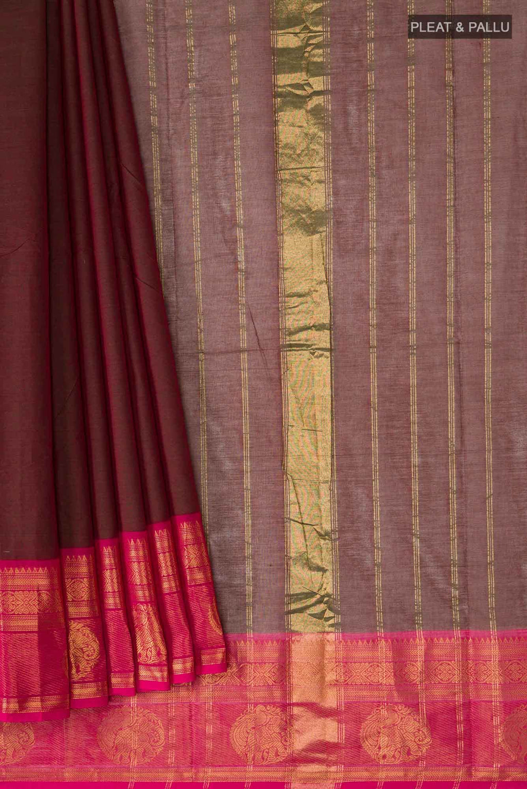 Green with Red Dual Tone Kanchi Cotton Saree