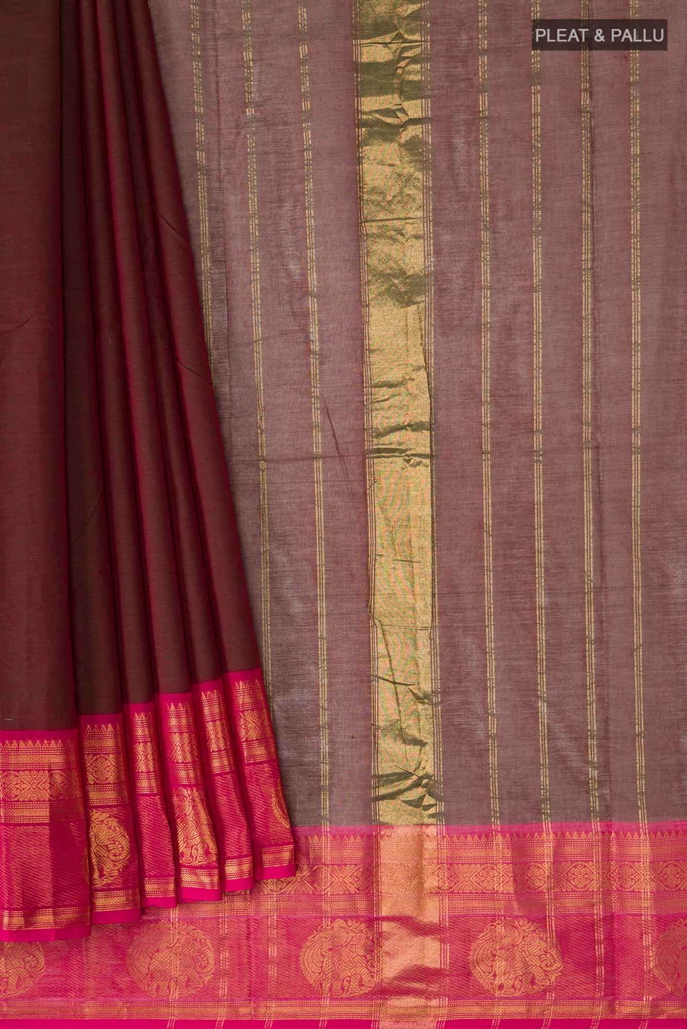 Green with Red Dual Tone Kanchi Cotton Saree