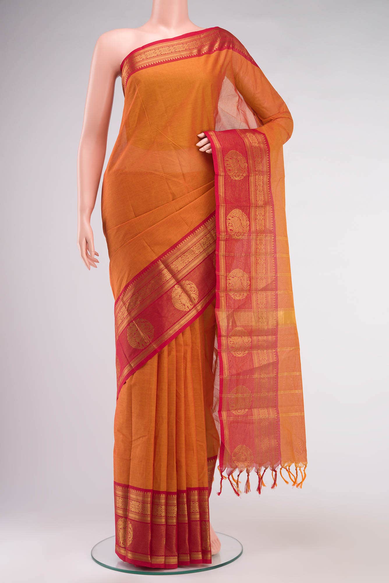 Orange Kanchi Cotton Saree