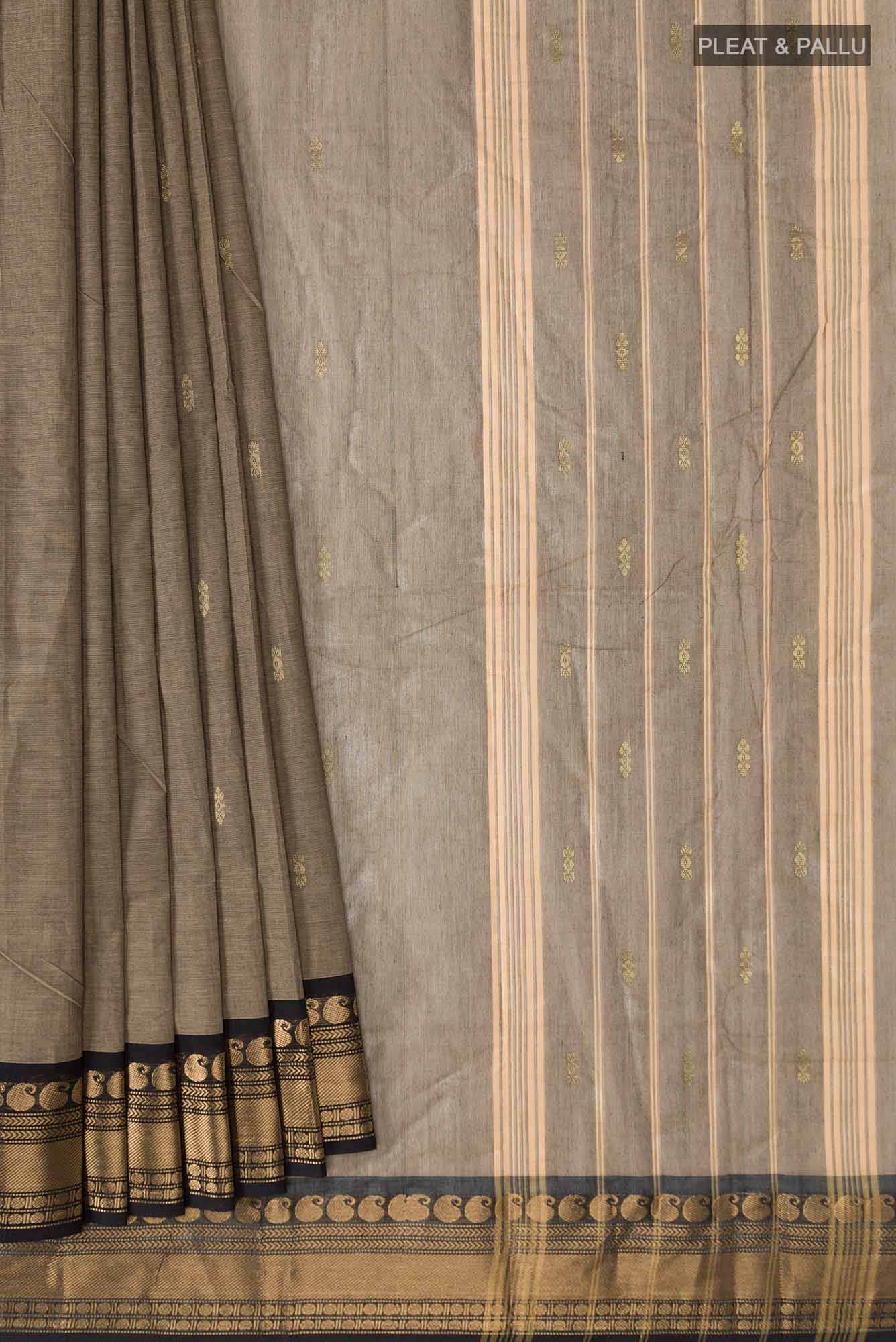 Beige with Black Dual Tone Kanchi Cotton Saree