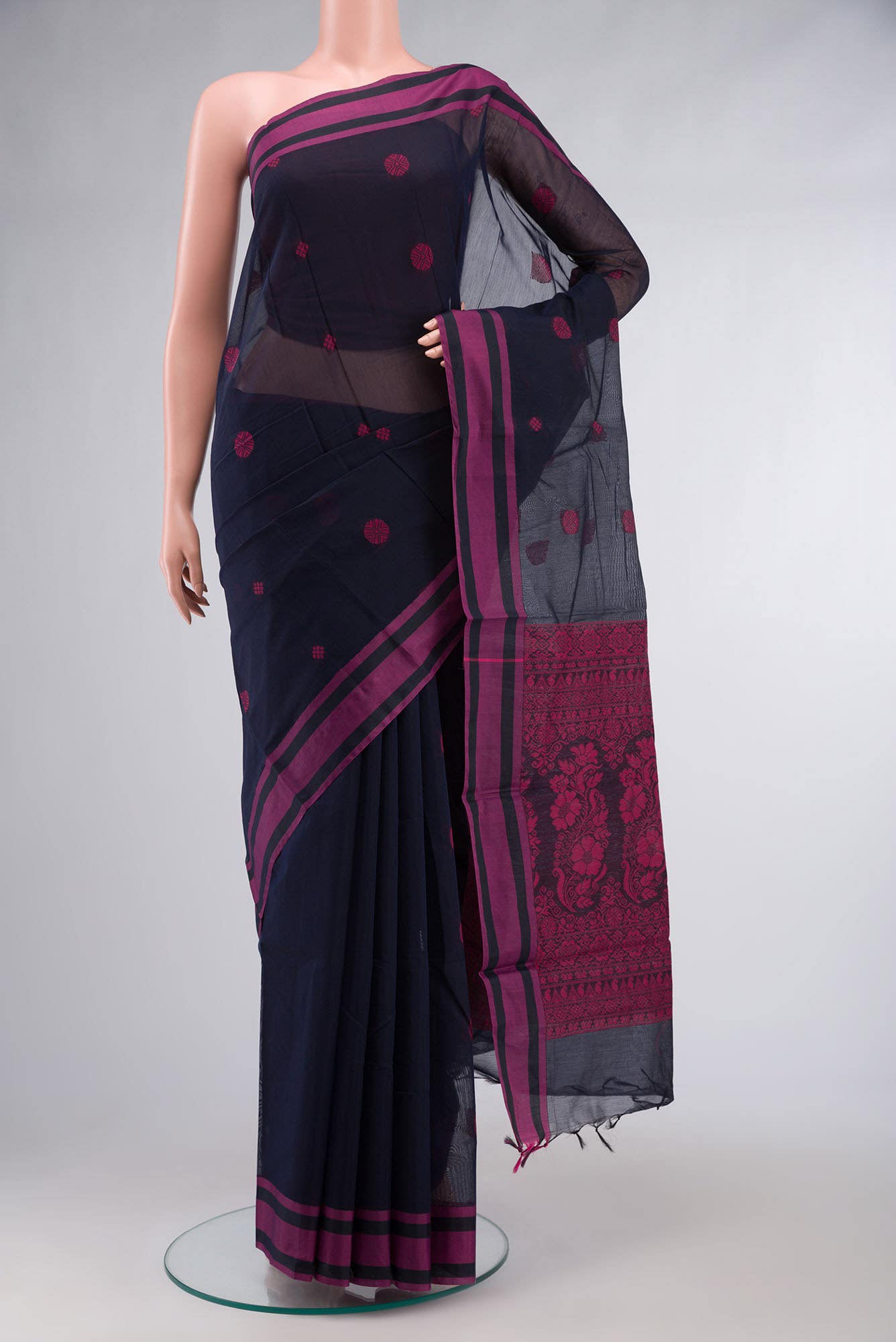 Navy Blue Blended Silk Cotton Saree