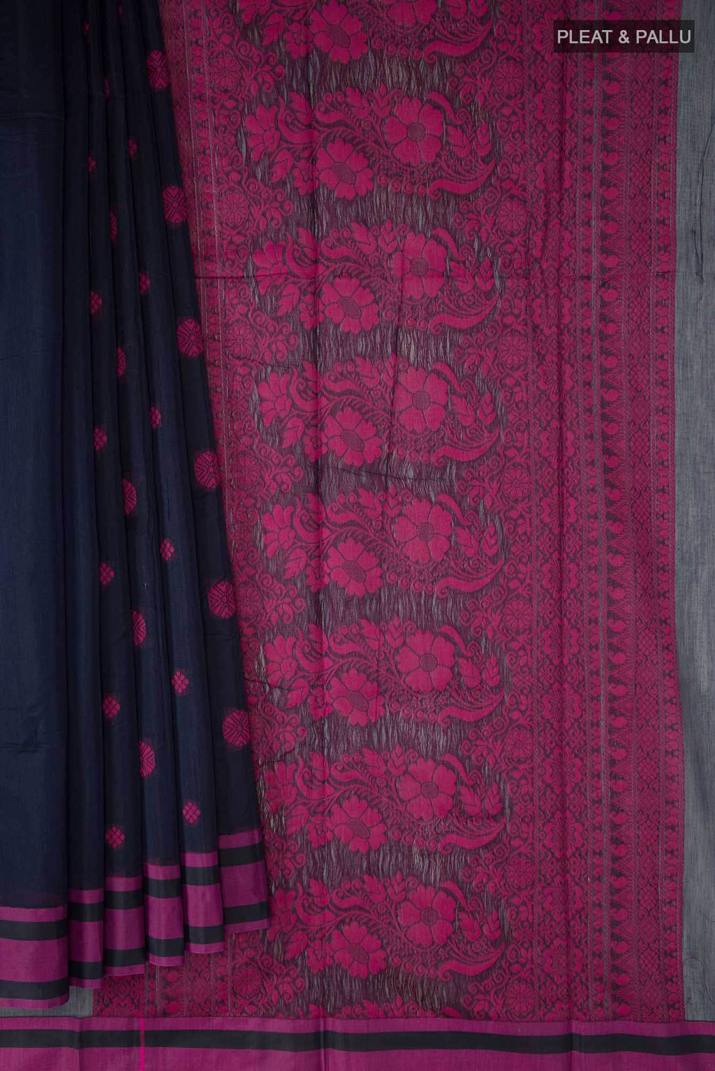 Navy Blue Blended Silk Cotton Saree