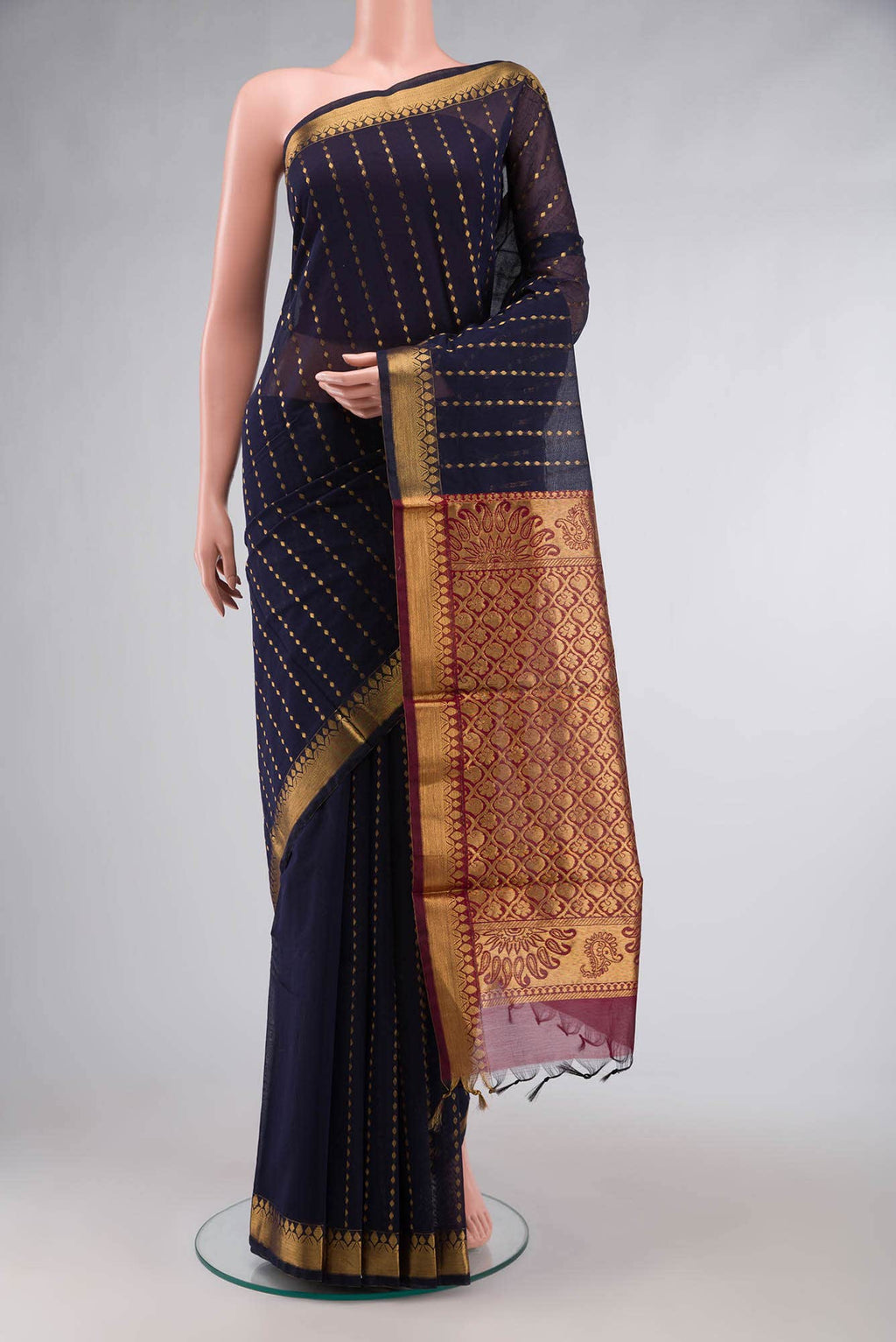 Navy Blue Blended Silk Cotton Saree
