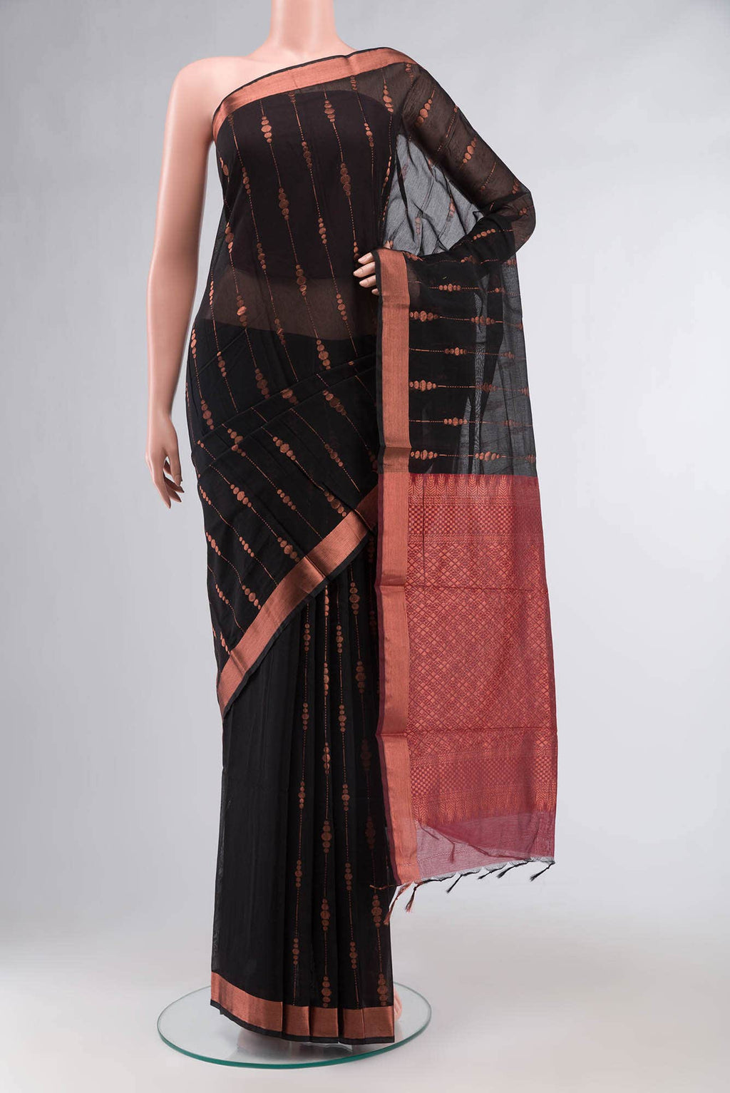 Black Silk Cotton Saree with Contrast Border