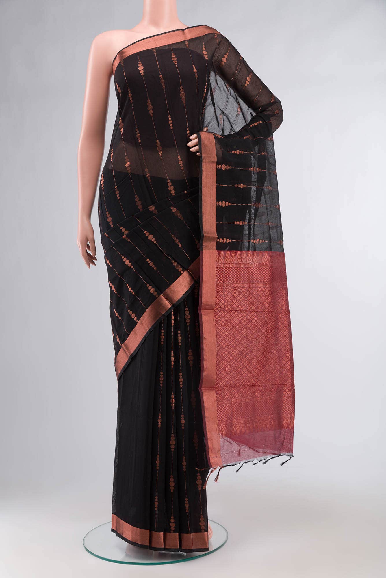 Black Silk Cotton Saree with Contrast Border
