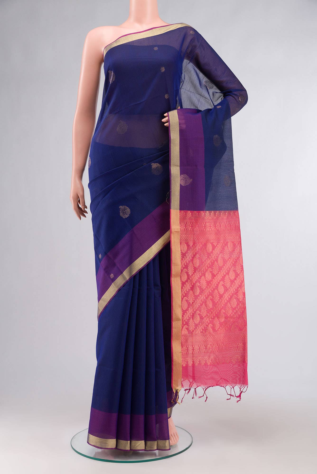 Navy Blue Silk Cotton Saree