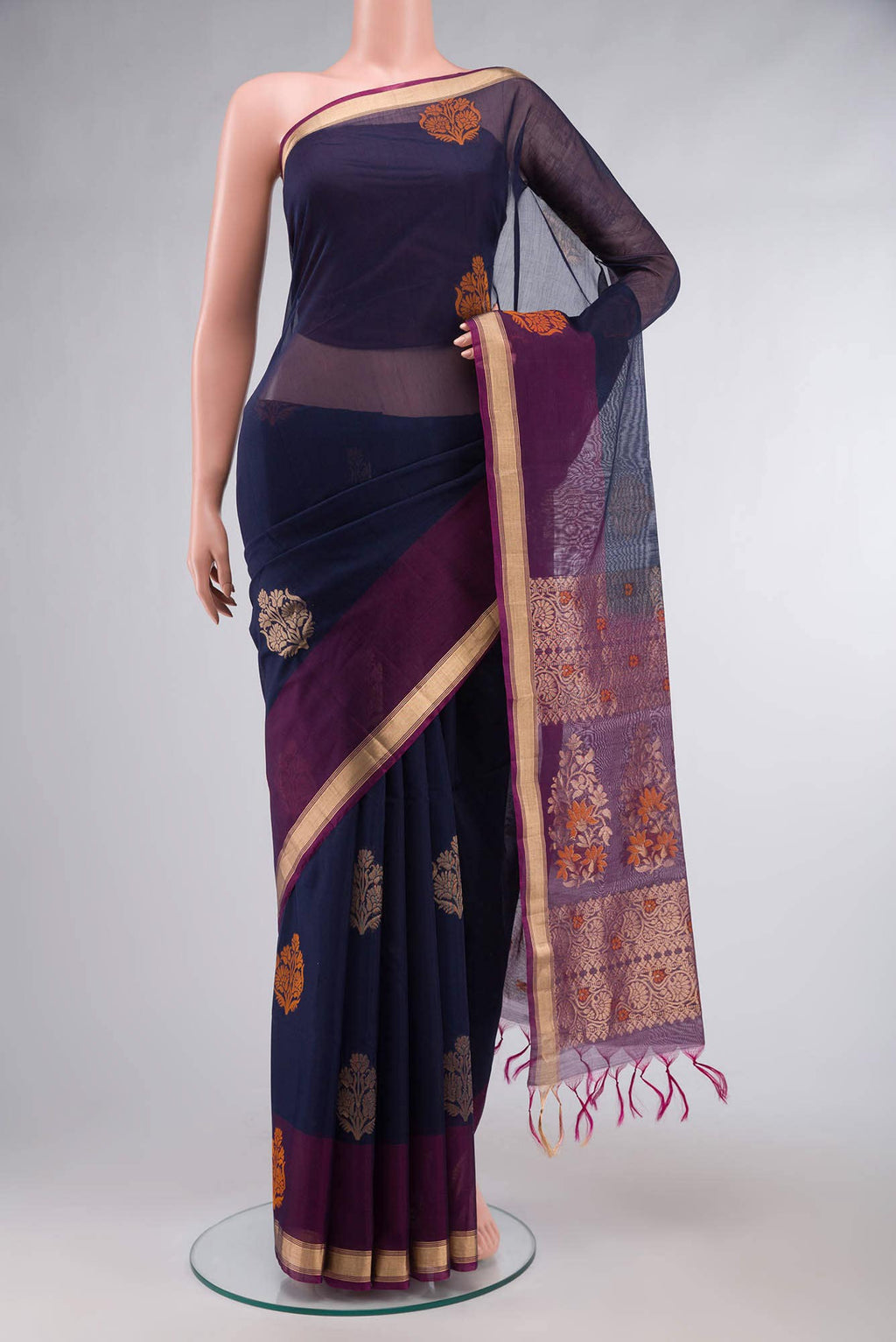 Navy Blue Silk Cotton Saree