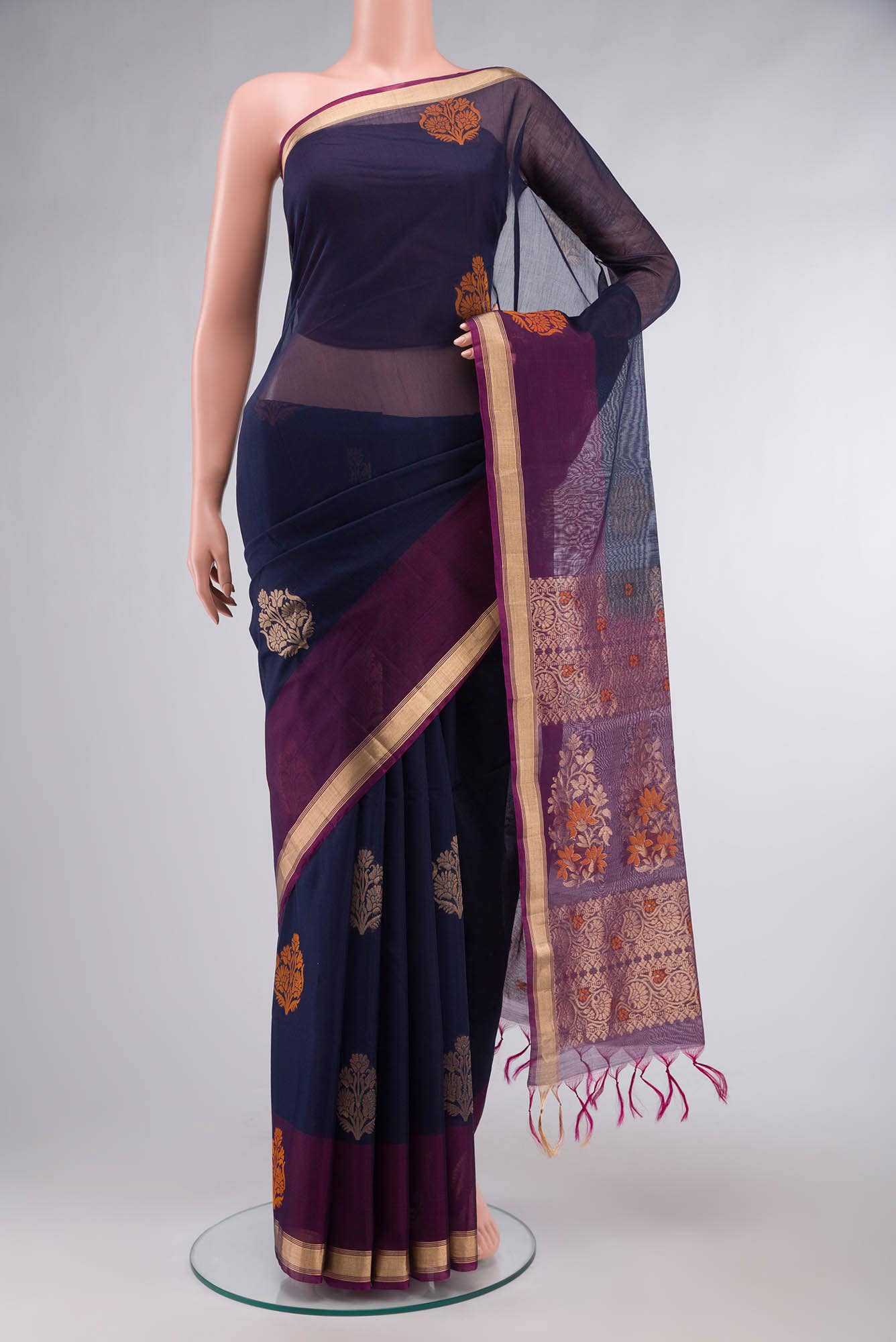 Navy Blue Silk Cotton Saree