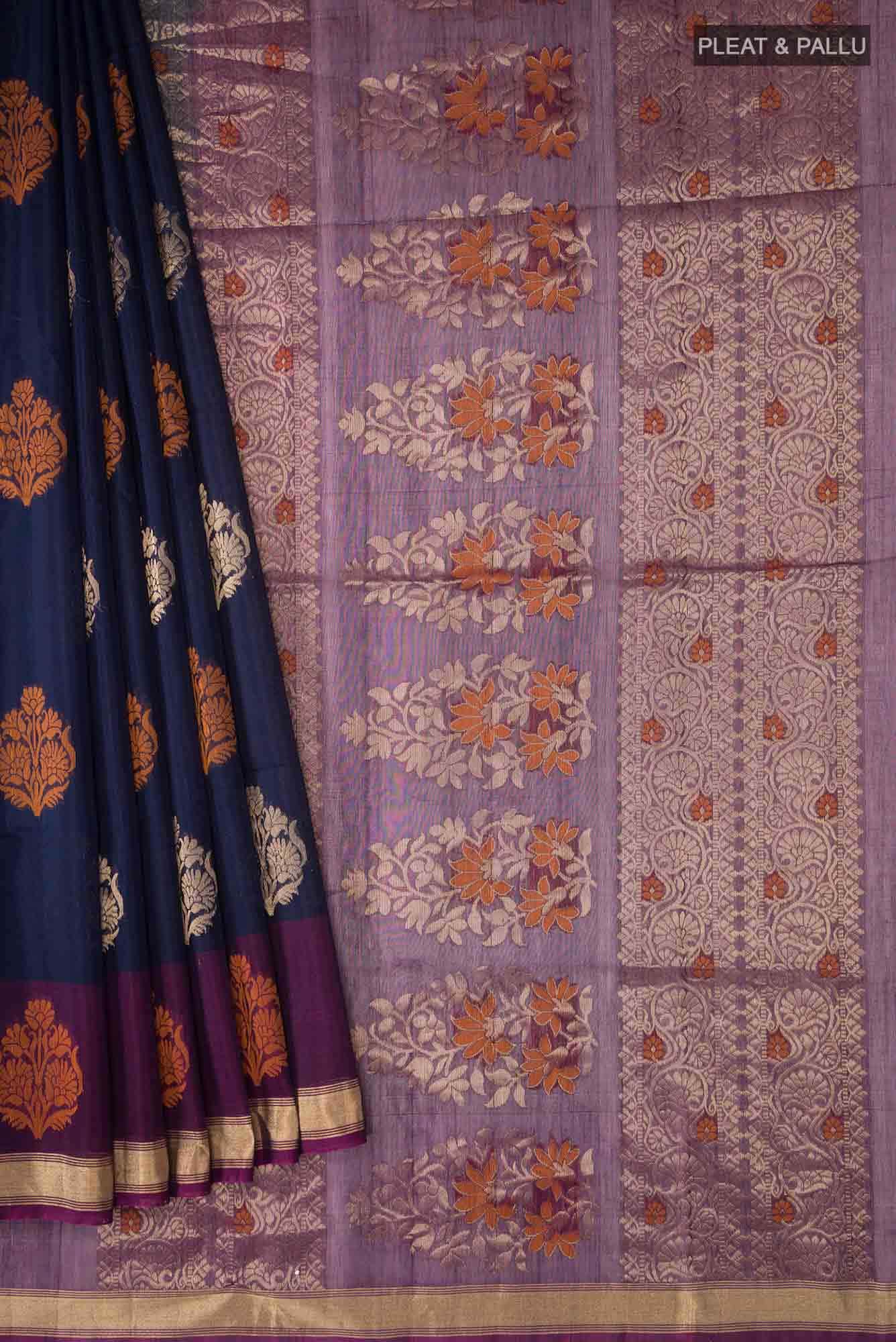 Navy Blue Silk Cotton Saree