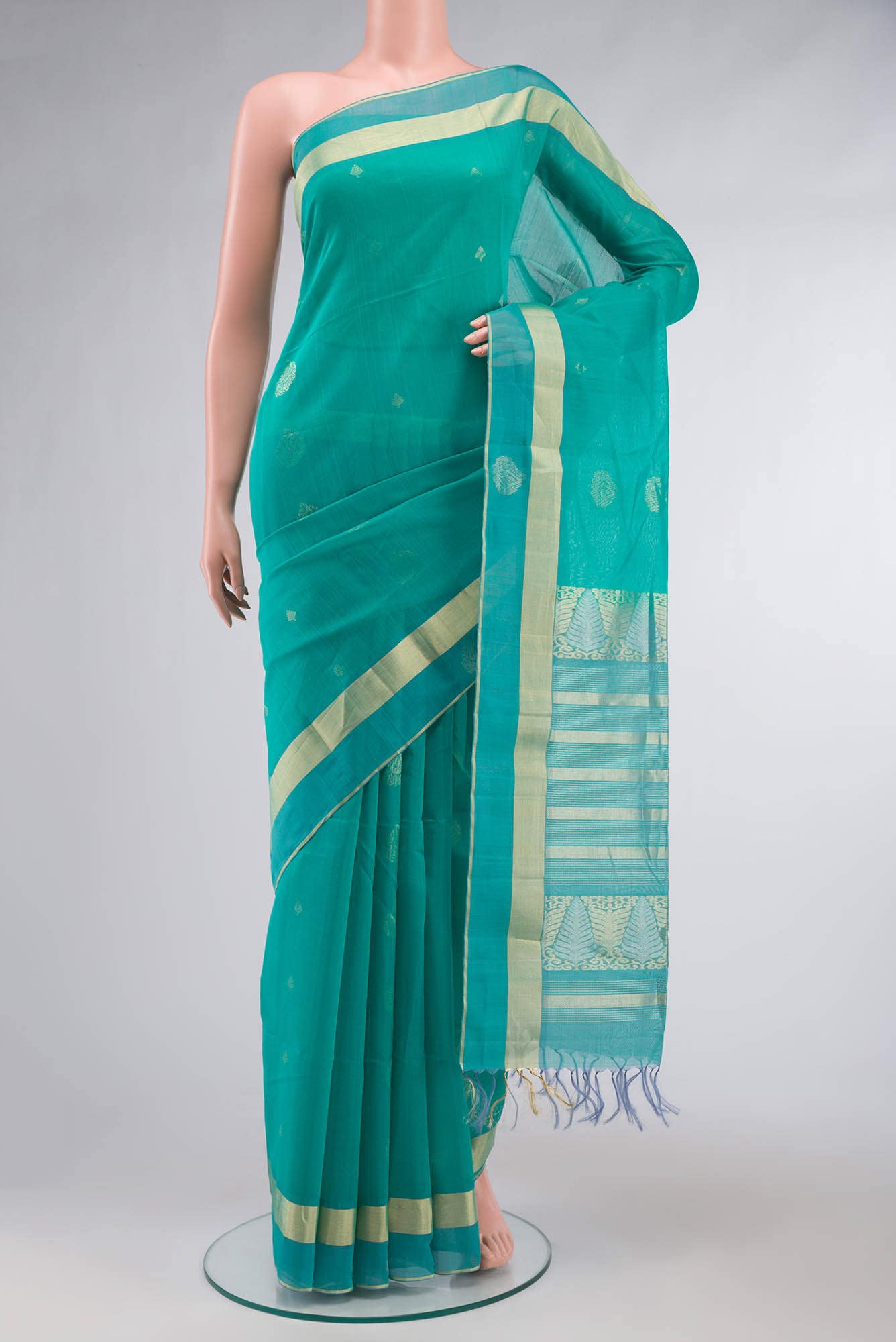 Turquoise Silk Cotton Saree