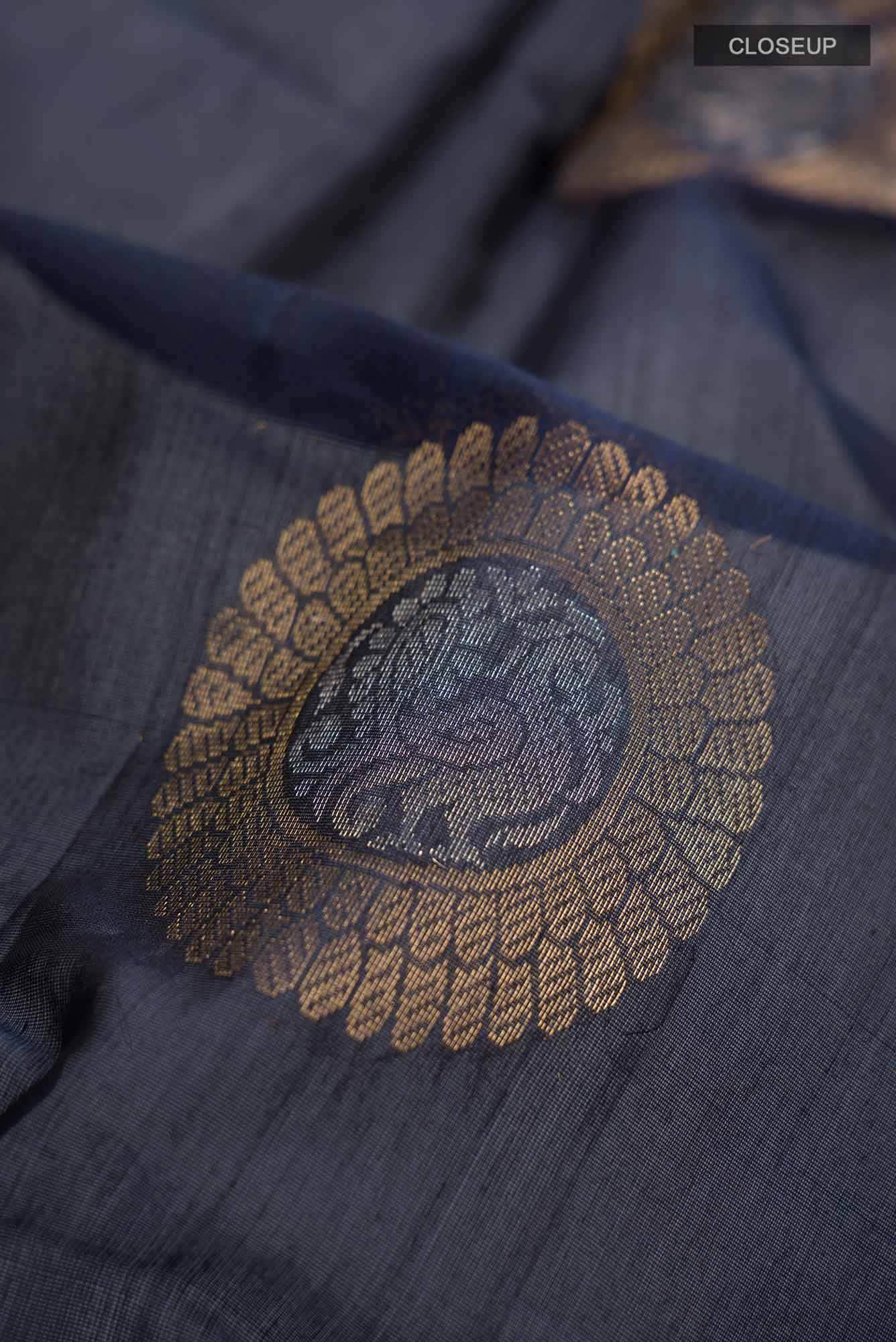 Navy Blue Silk Cotton Saree