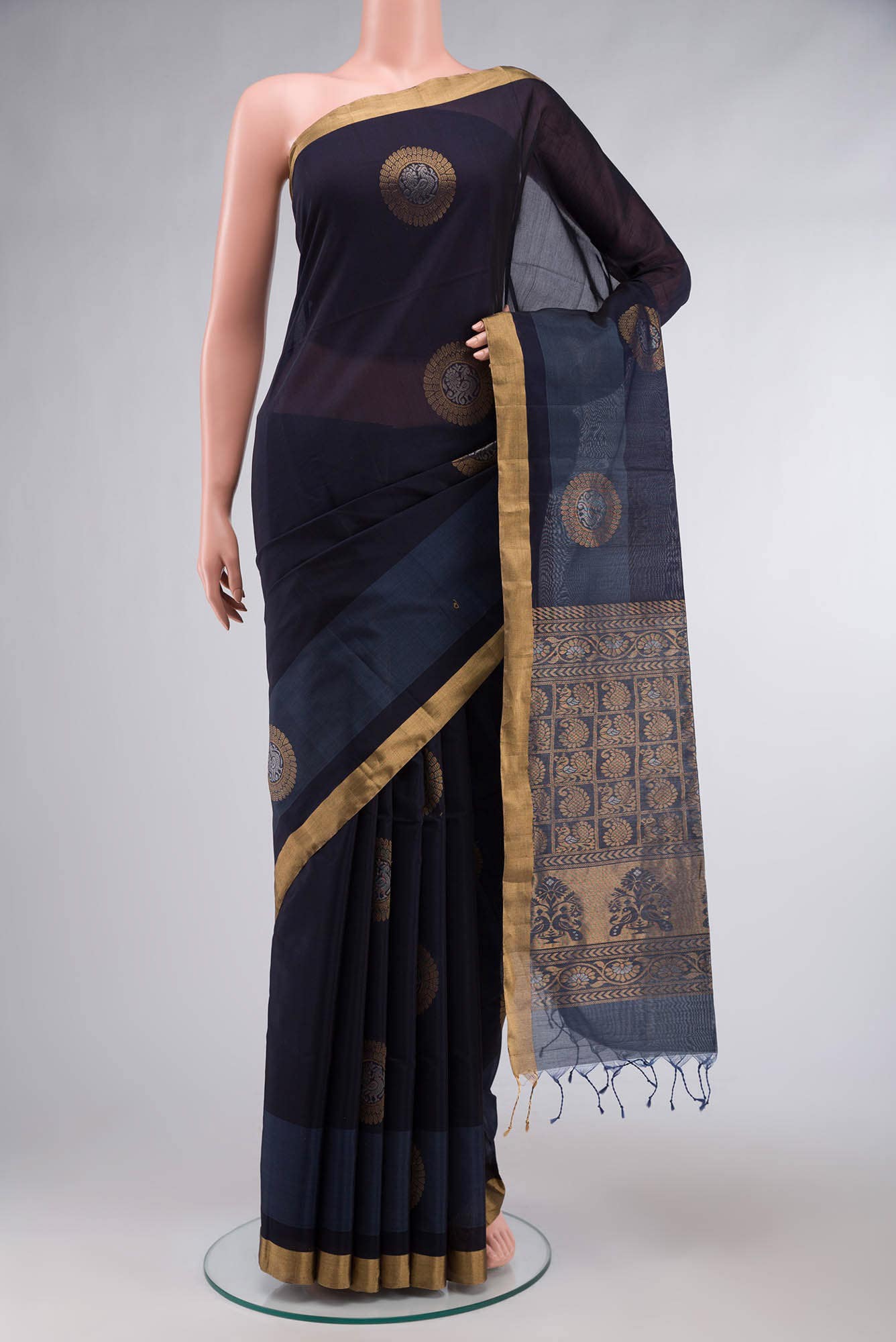 Navy Blue Silk Cotton Saree