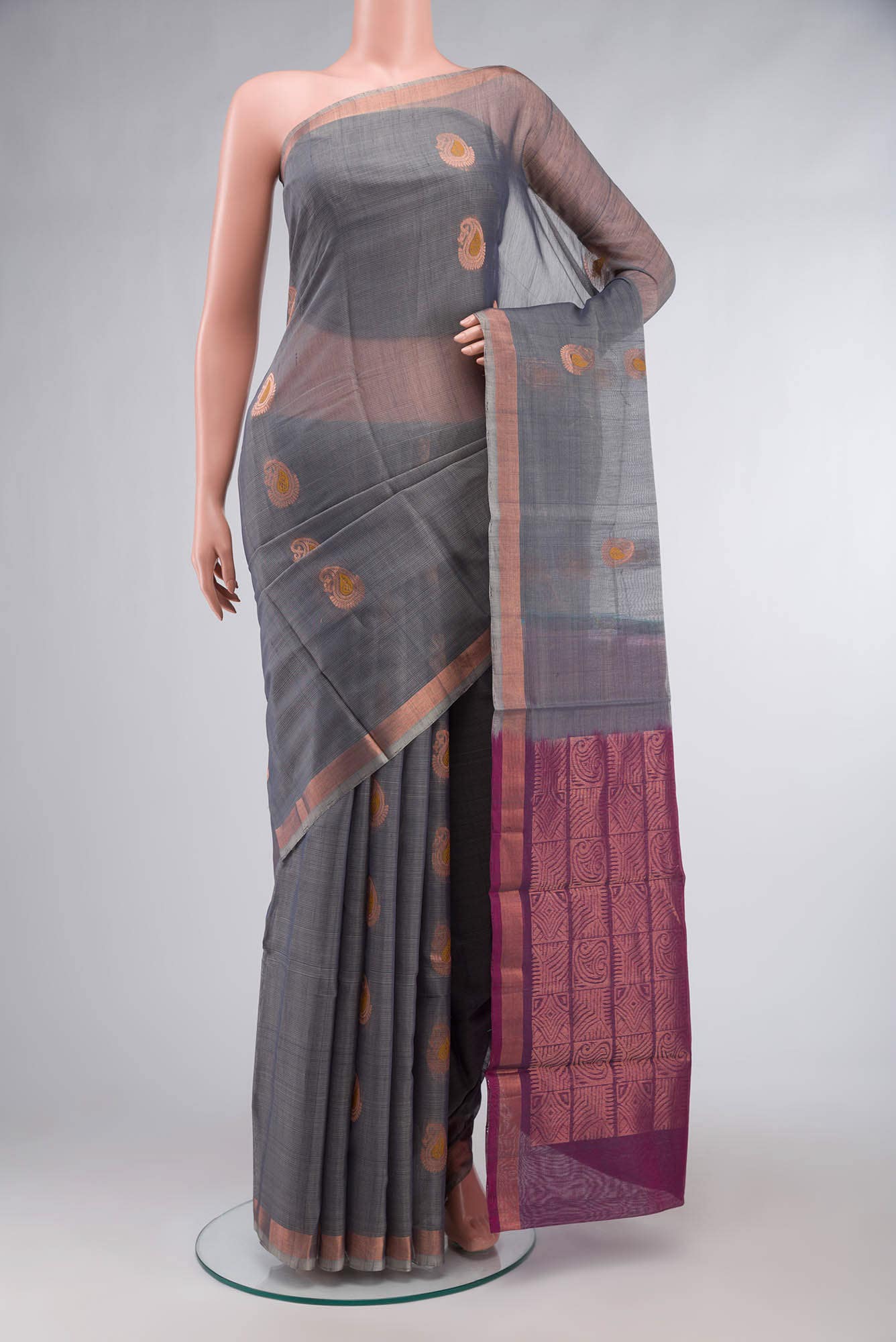 Grey Silk Cotton Saree