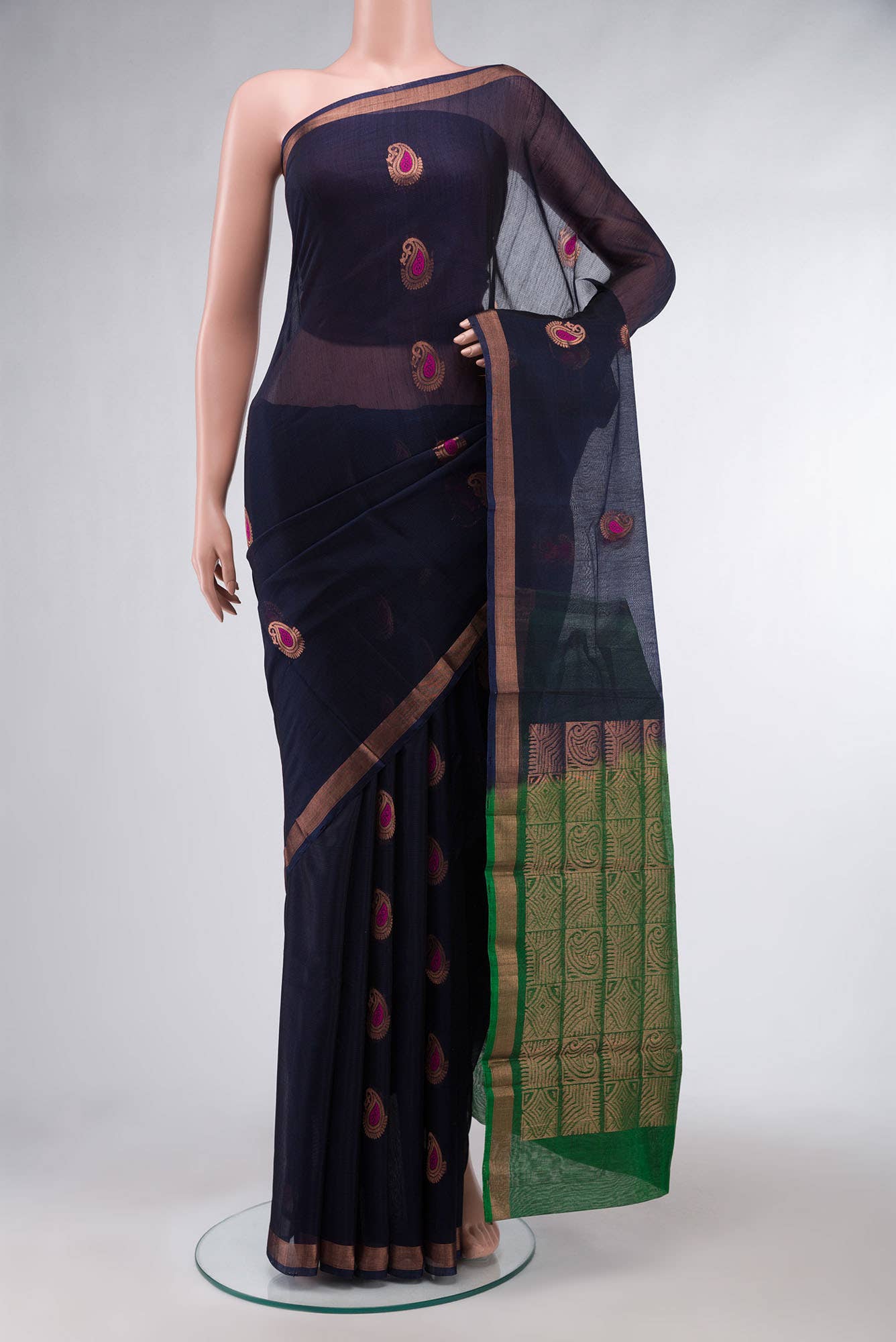 Navy Blue Silk Cotton Saree