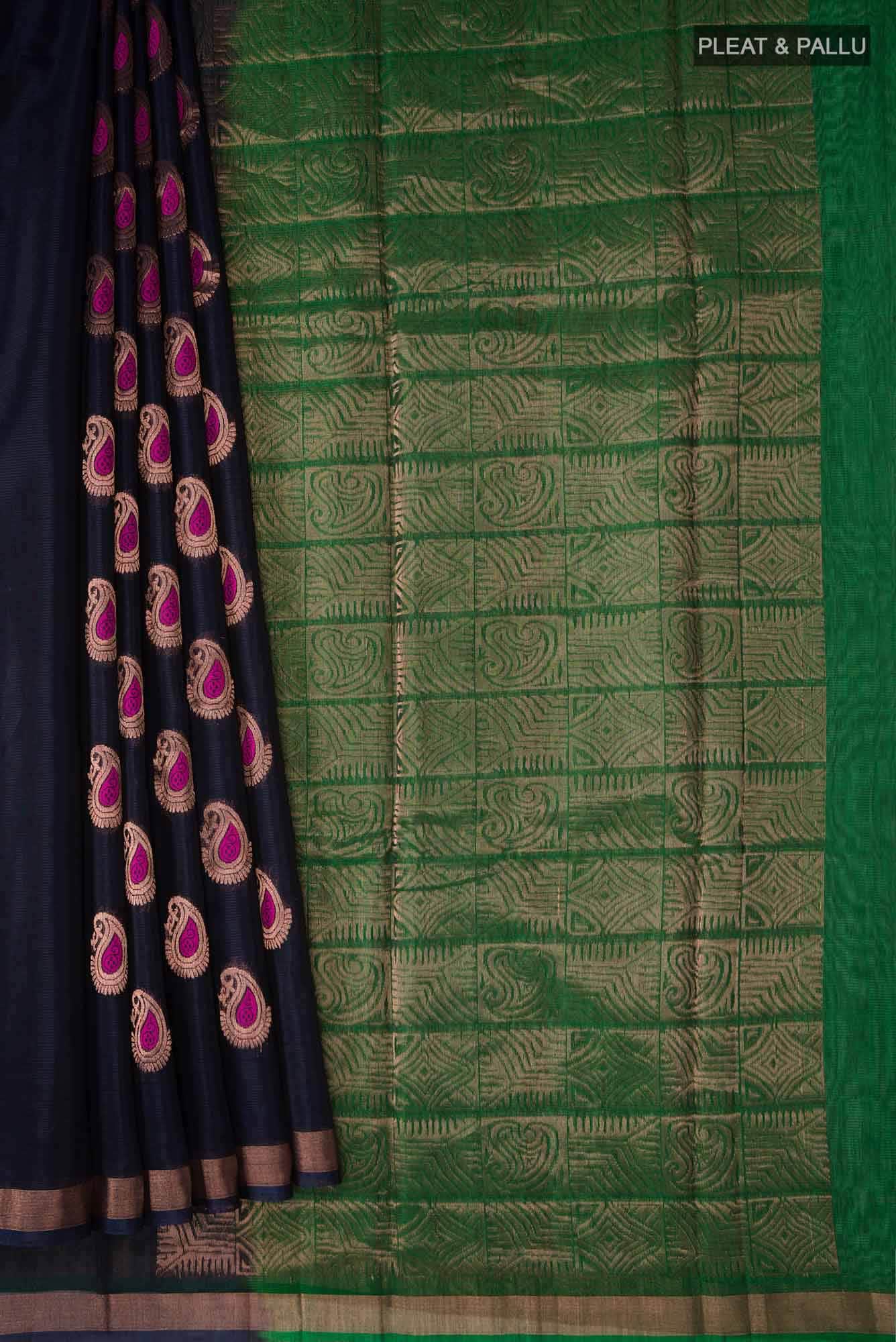 Navy Blue Silk Cotton Saree