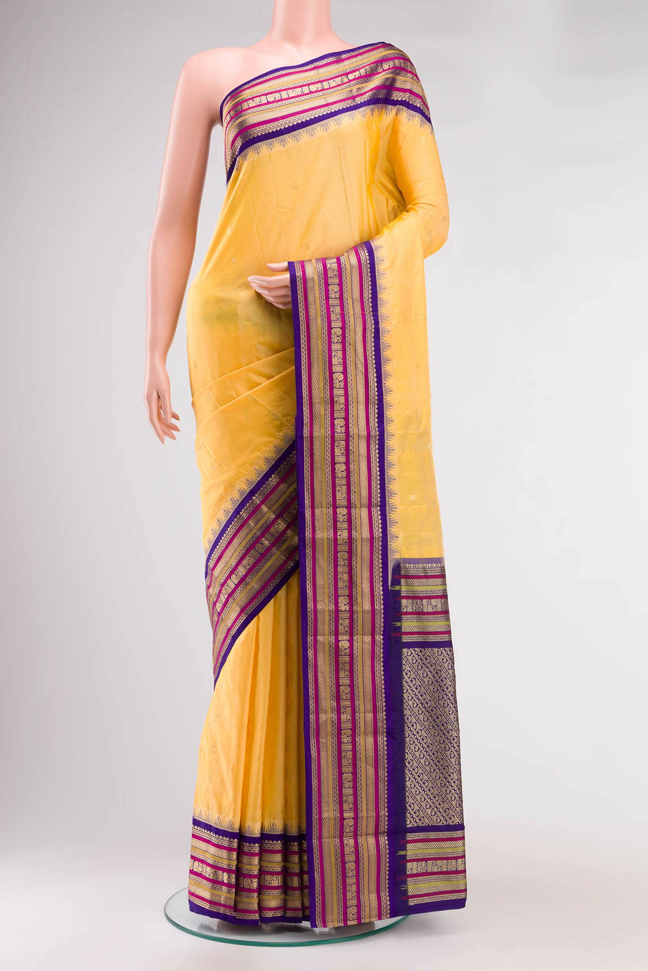 Yellow Blended Bangalore Silk Saree