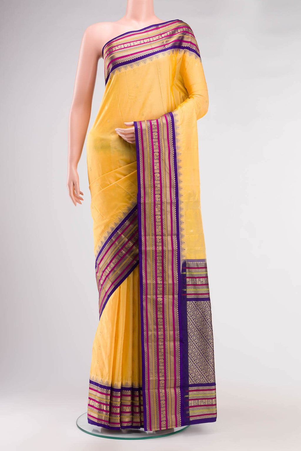 Yellow Blended Bangalore Silk Saree