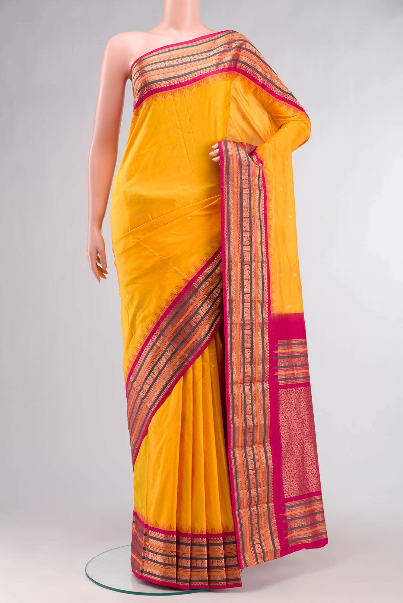 Yellow Blended Bangalore Silk Saree