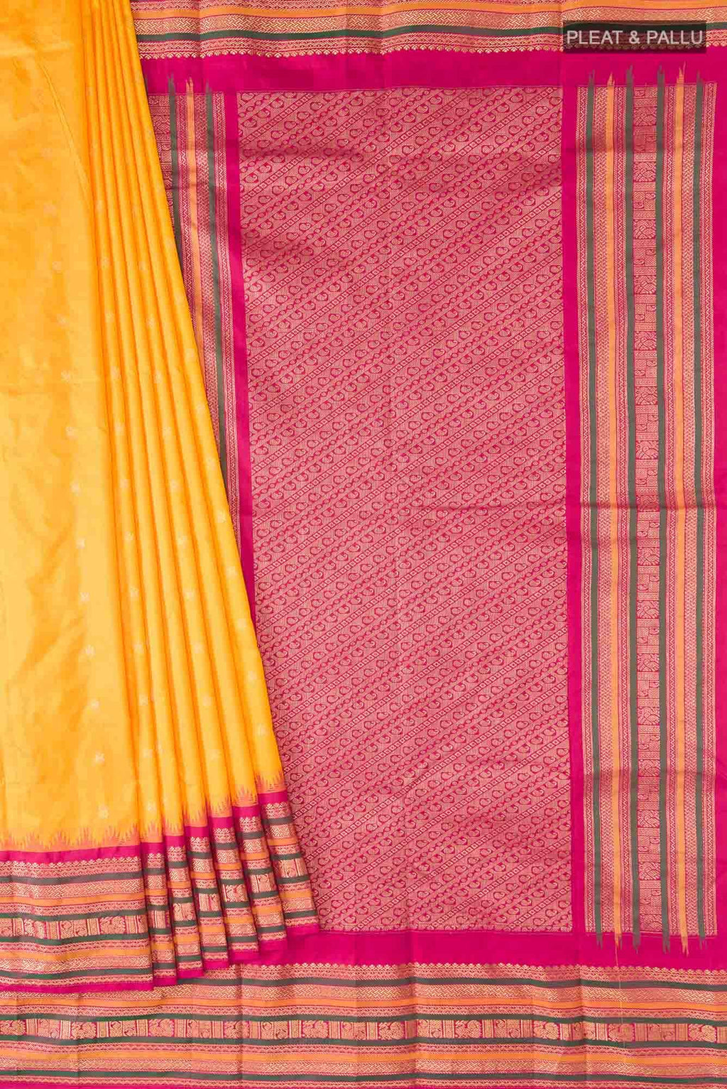 Yellow Blended Bangalore Silk Saree