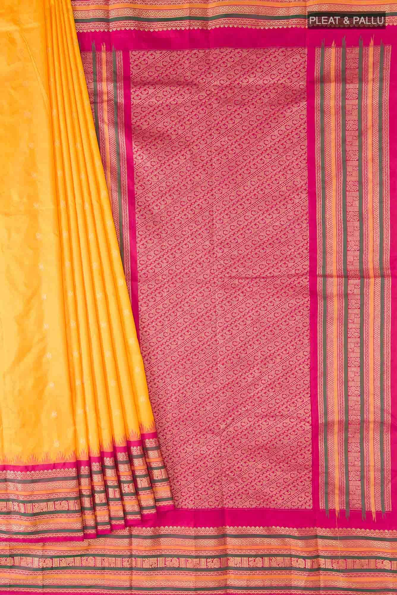 Yellow Blended Bangalore Silk Saree