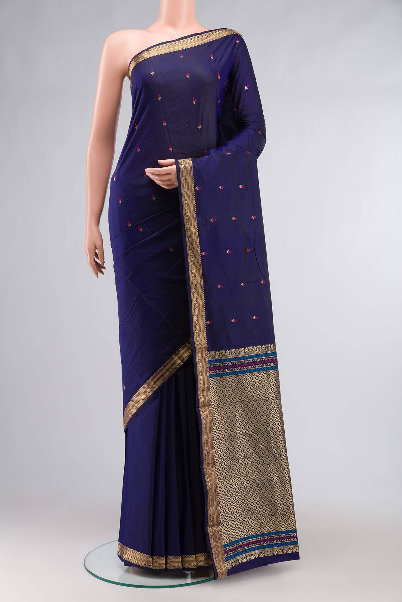 Navy Blue Blended Bangalore Silk Saree