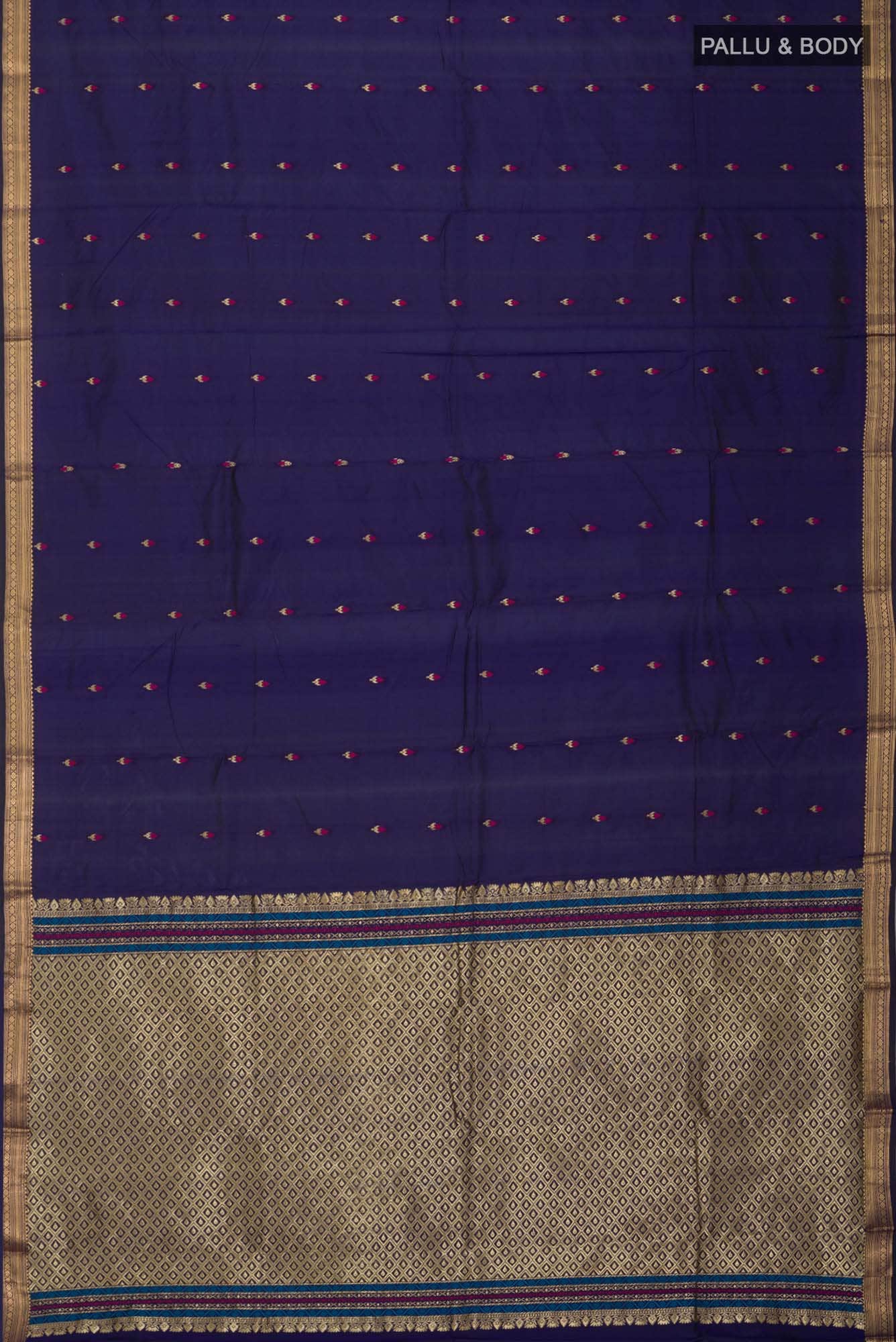Navy Blue Blended Bangalore Silk Saree