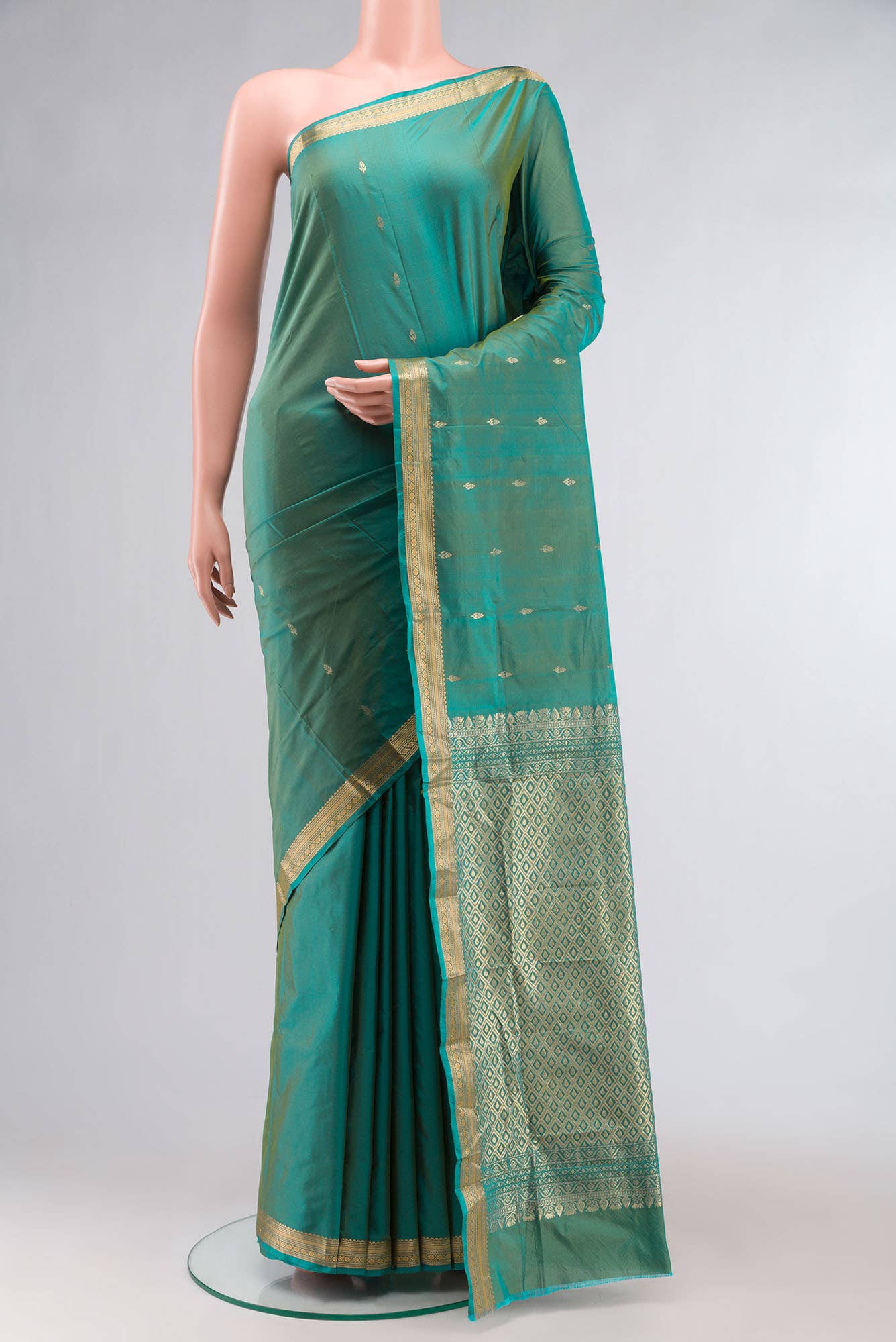 Blue with Green Dual Tone Blended Bangalore Silk Saree