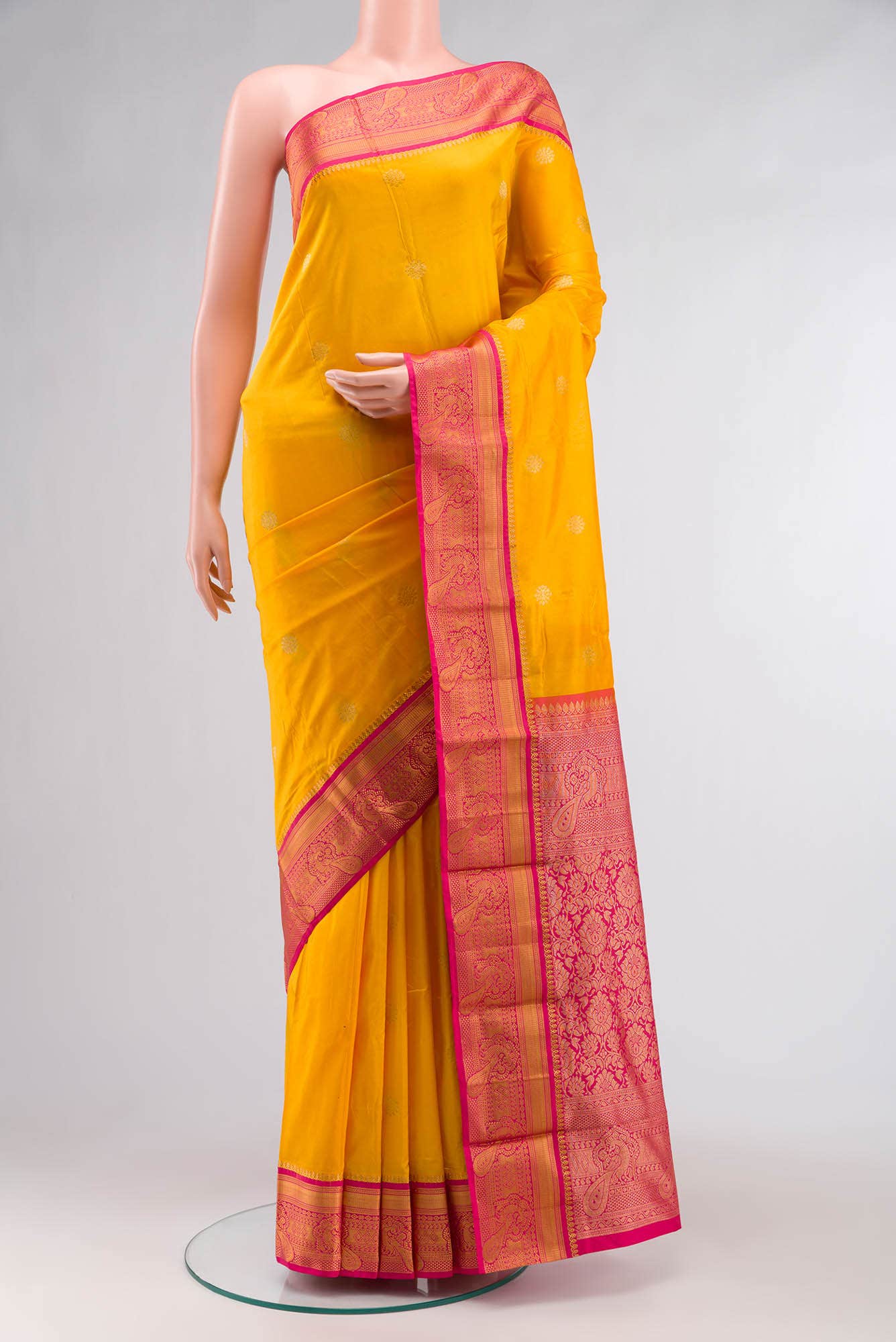 Yellow Blended Bangalore Silk Saree