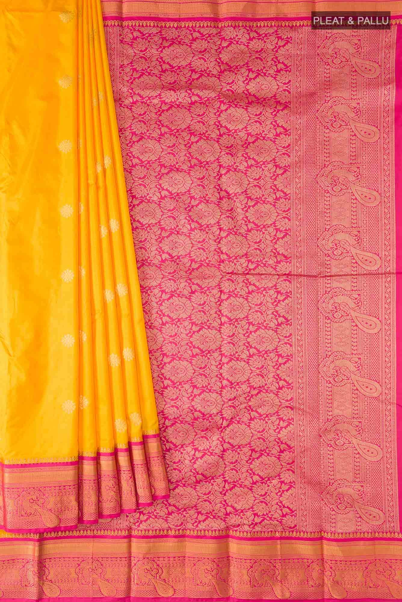 Yellow Blended Bangalore Silk Saree