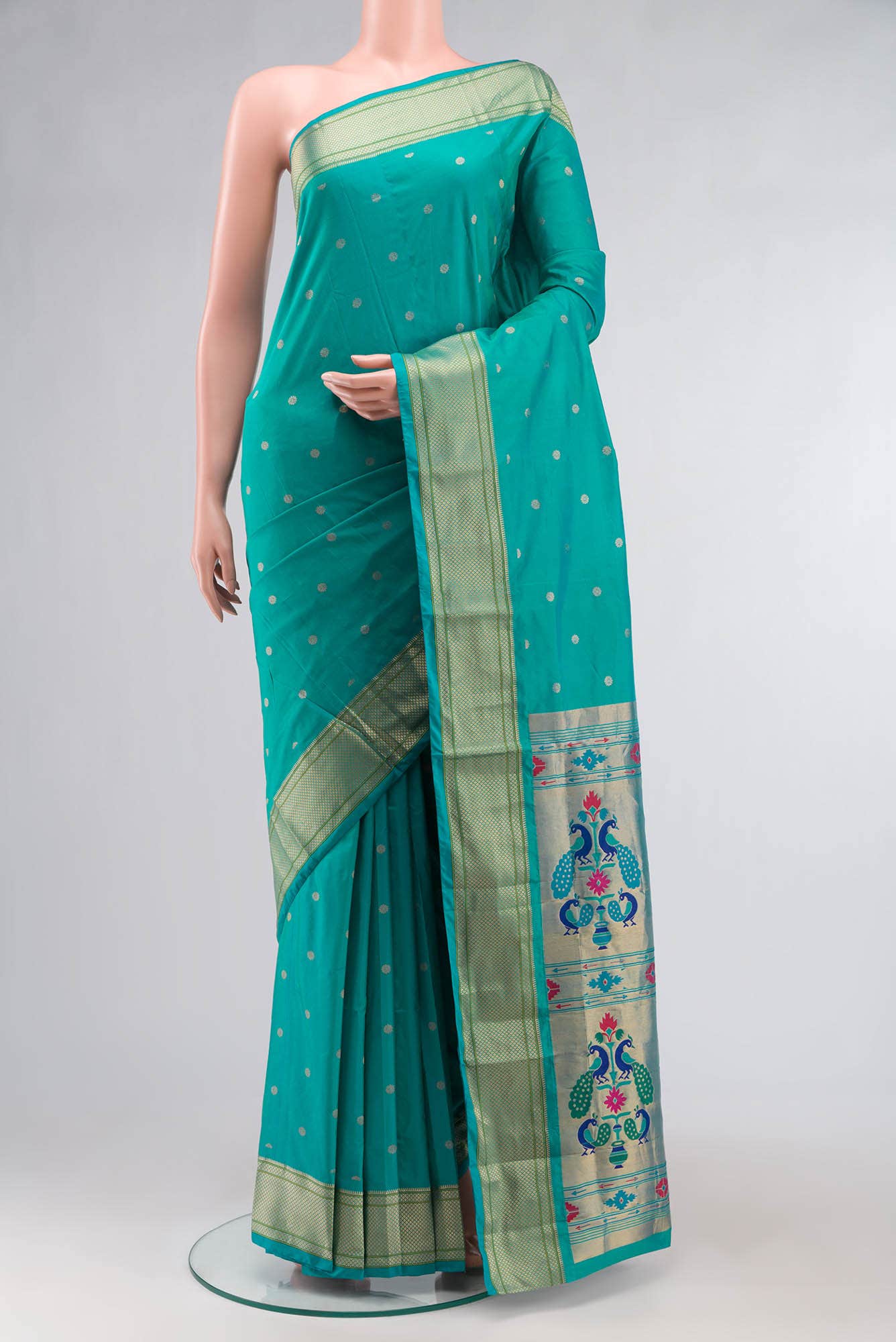 Turquoise Blended Bangalore Silk Saree