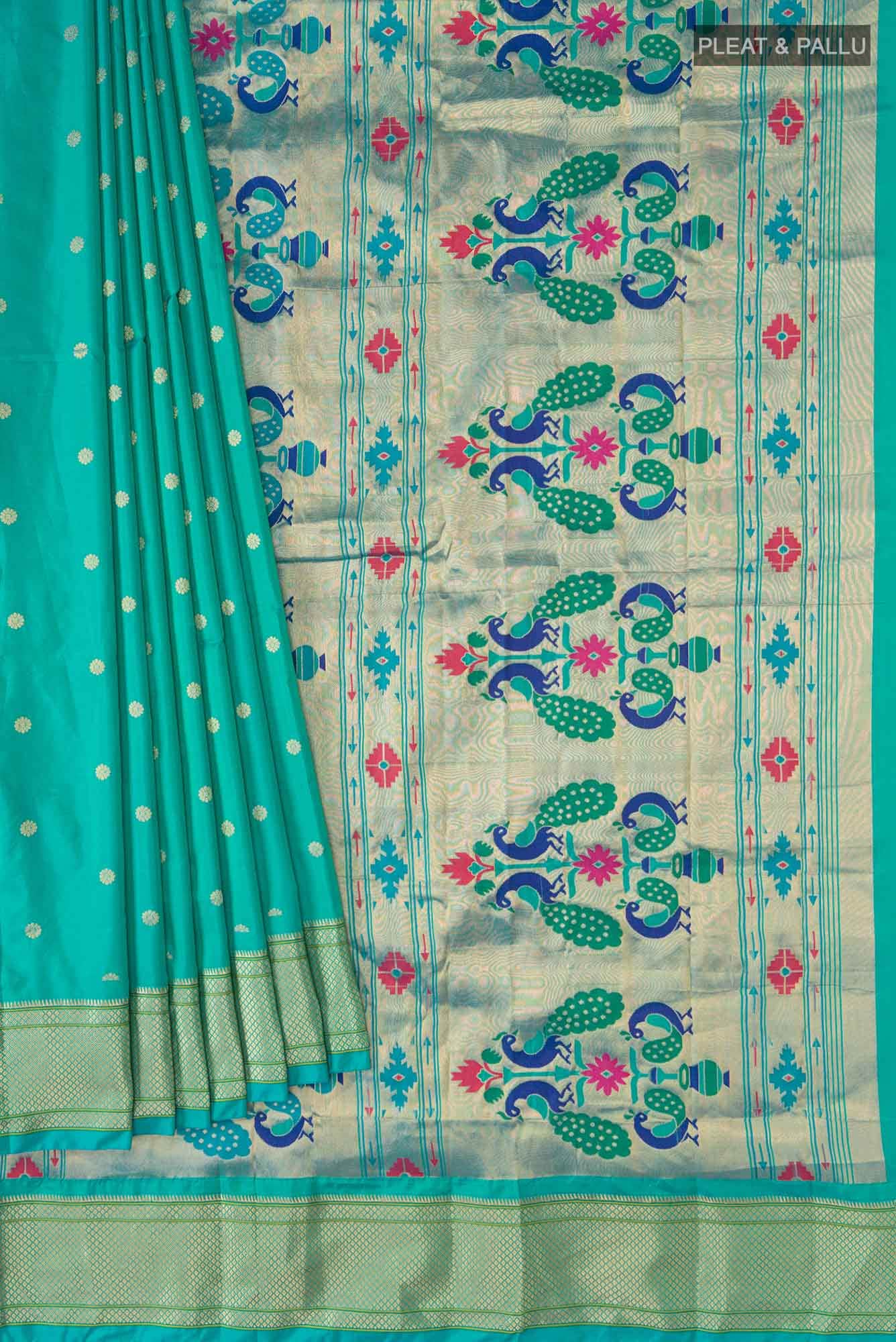 Turquoise Blended Bangalore Silk Saree
