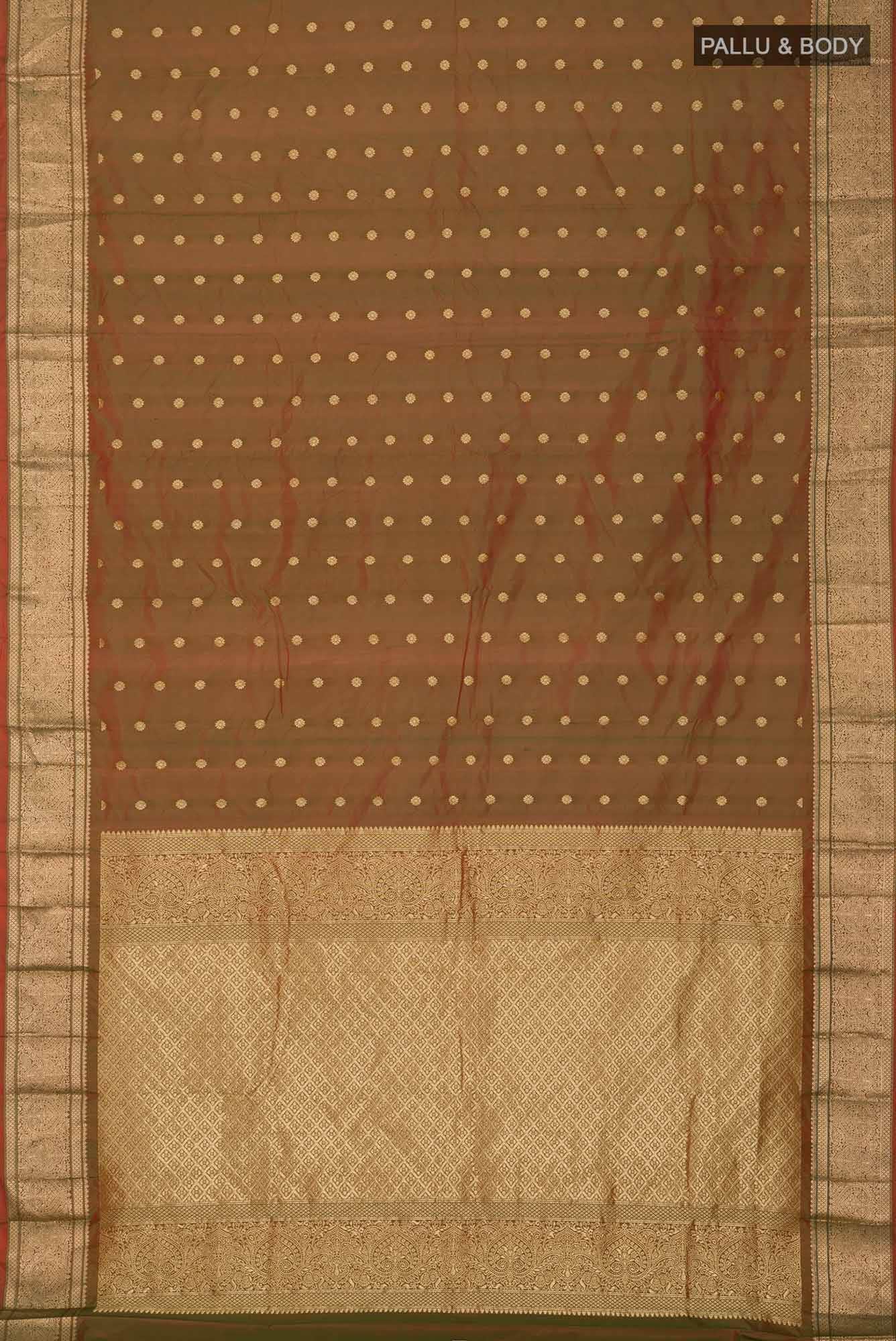 Green with Orange Dual Tone Blended Bangalore Silk Saree