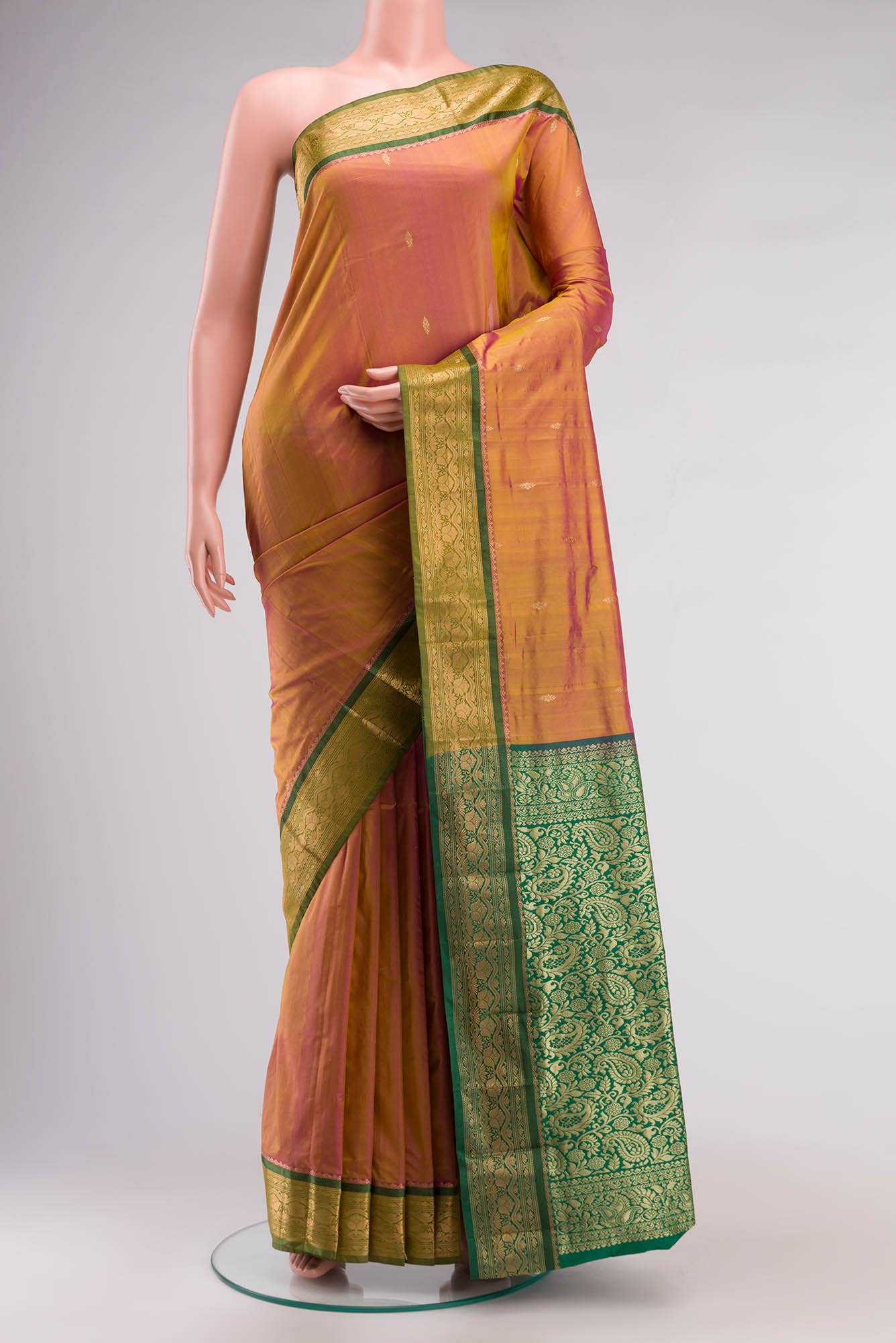 Yellow with Magenta Dual Tone Blended Bangalore Silk Saree