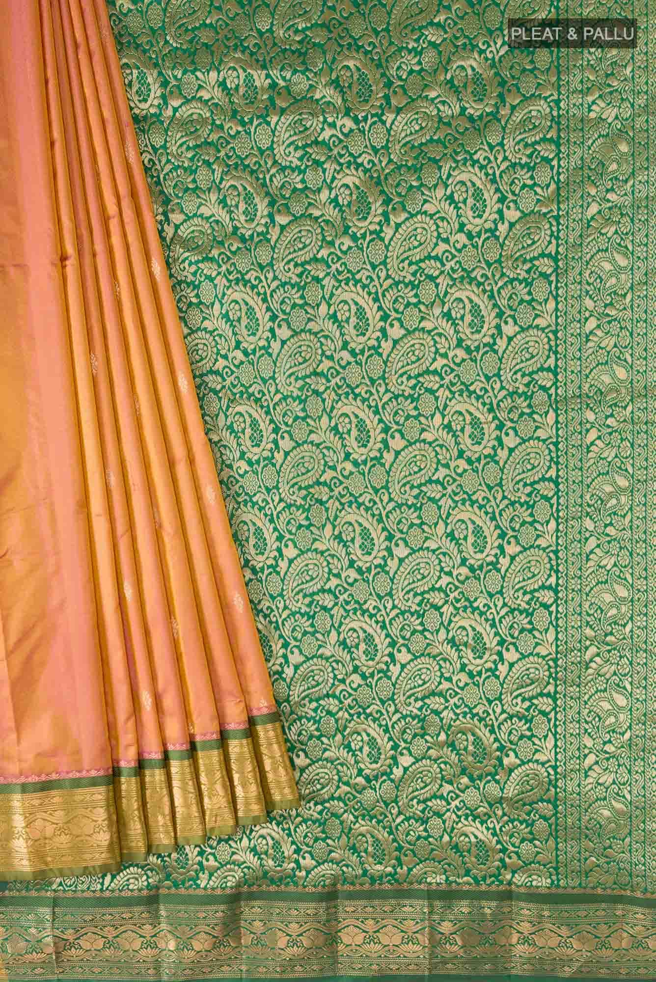 Yellow with Magenta Dual Tone Blended Bangalore Silk Saree